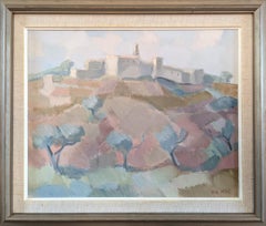 Original Mid Century Modernist Swedish Landscape Oil Painting - Pastel Hillside
