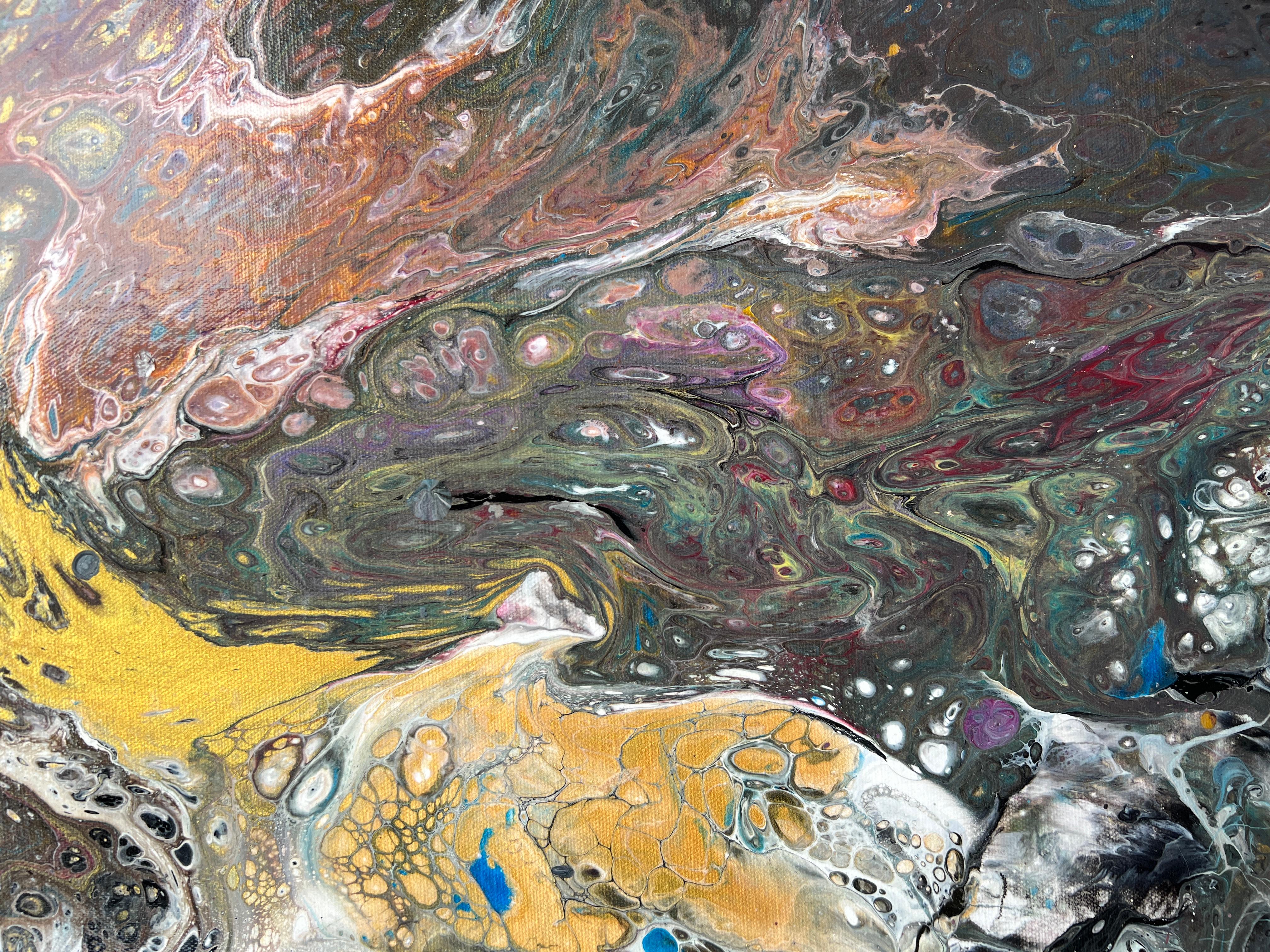 Quadro originale moderno contemporaneo su tela, astratto, stile fantasy, incorniciato - Painting Astratto di Unknown
