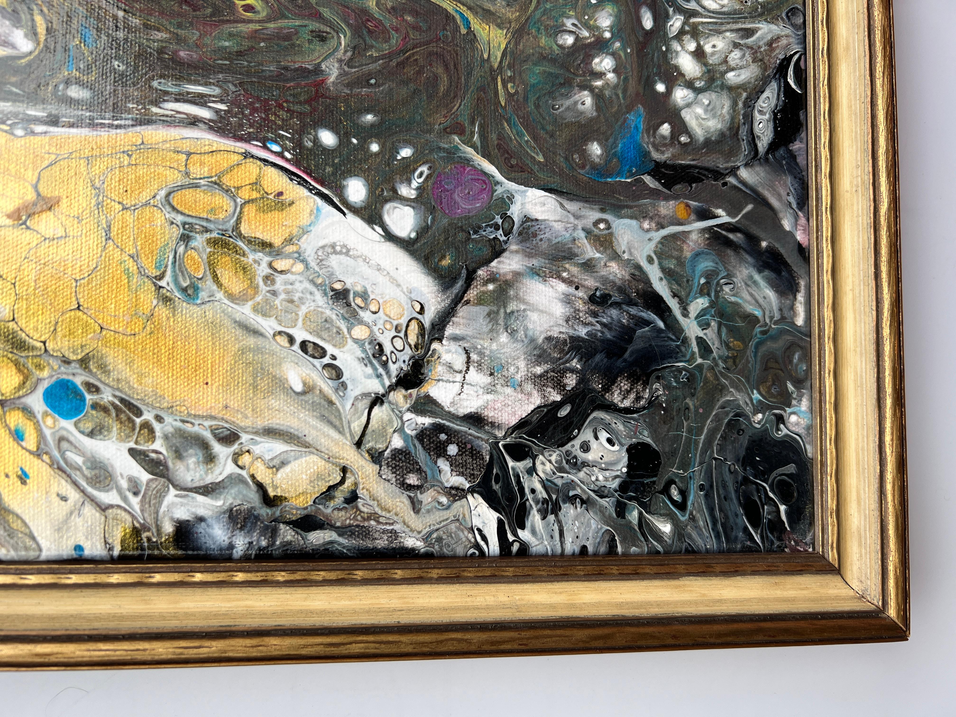 Quadro originale moderno contemporaneo su tela, astratto, stile fantasy, incorniciato - Abstract Painting Marrone di Unknown