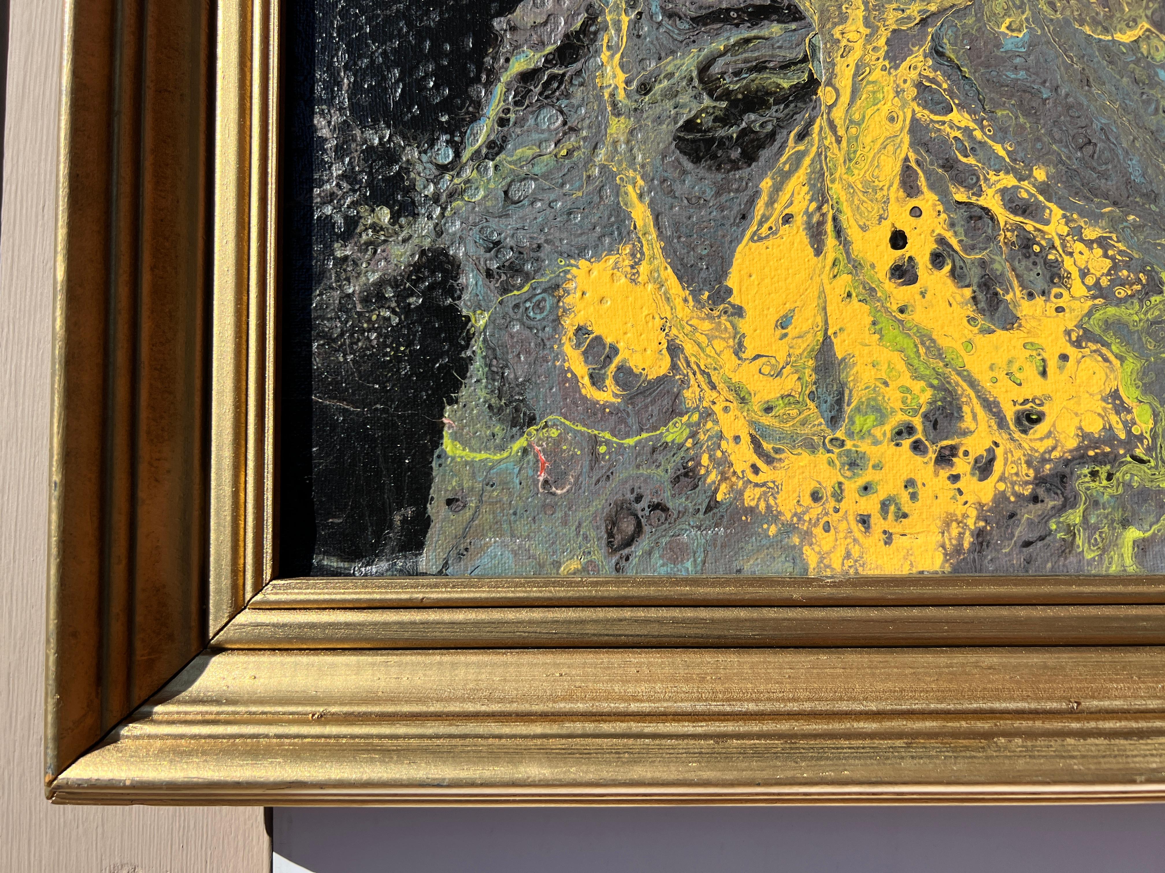 Quadro originale moderno contemporaneo su tela, astratto, stile fantasy, incorniciato - Abstract Painting Marrone di Unknown