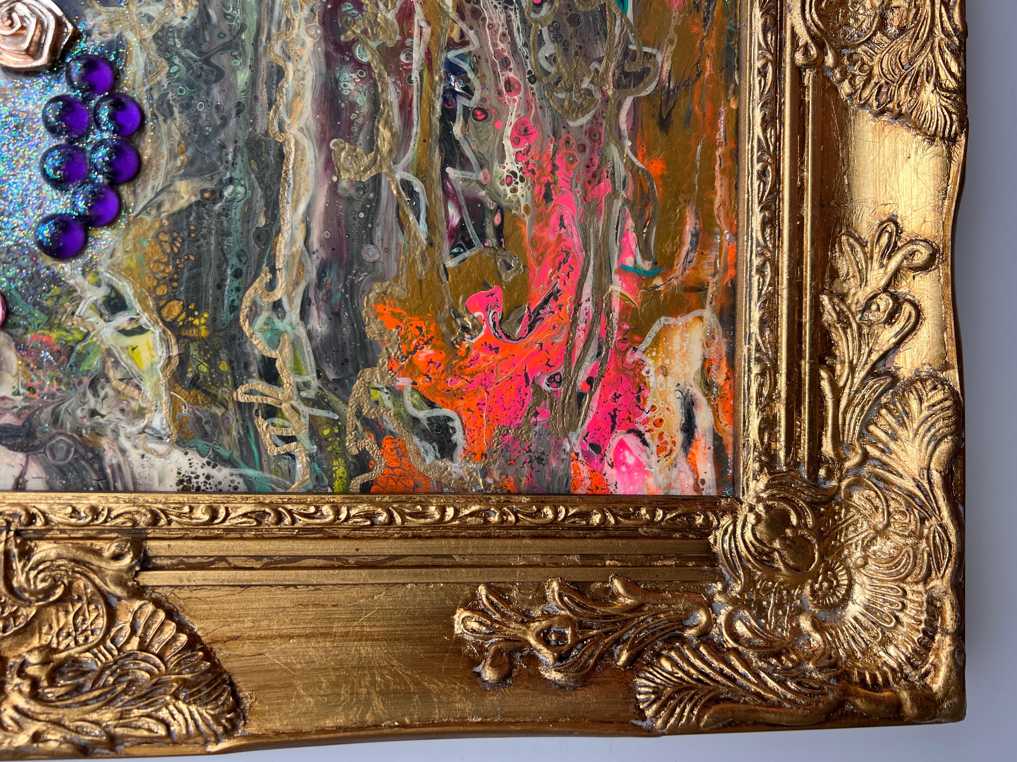 Up for sale Original Abstract Acrylic, Mixed-media Painting on canvas in a fantasy abstract style. A unique technique, decorated with various elements, very colorful. An unusual combination of colors, a flow from sharp to soft shapes and a unique