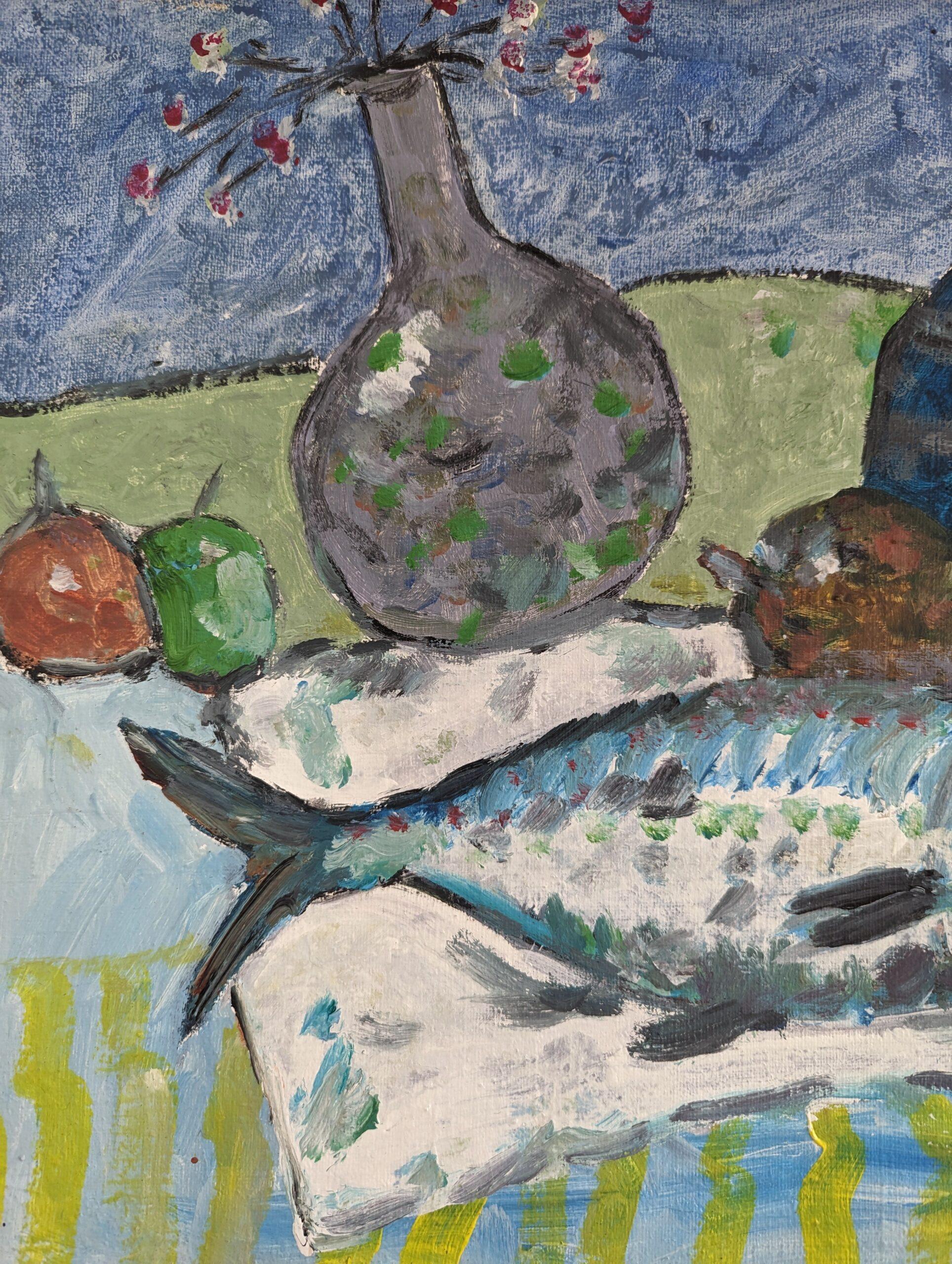 Nature morte à l'huile originale de style moderniste - Poisson sur un plateau 8