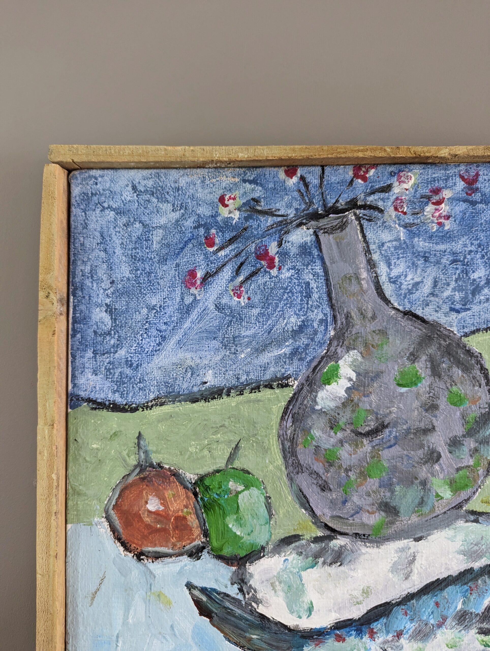 Nature morte à l'huile originale de style moderniste - Poisson sur un plateau 3