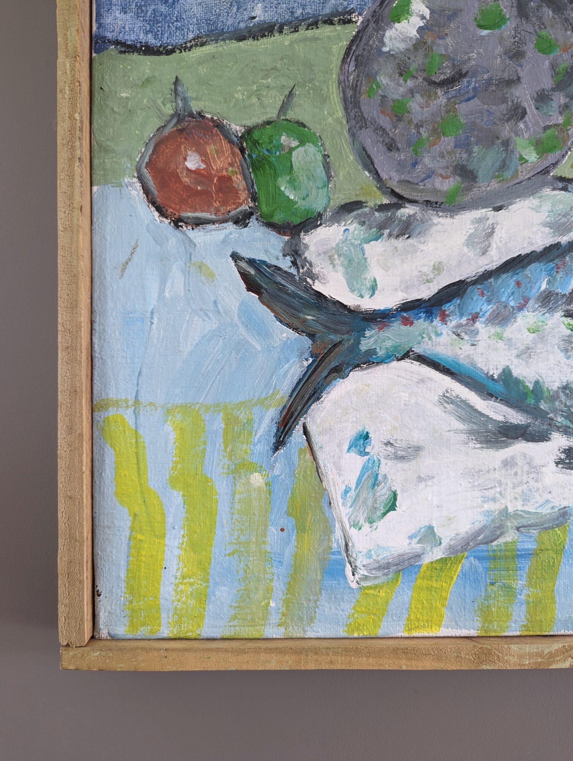 Nature morte à l'huile originale de style moderniste - Poisson sur un plateau 5