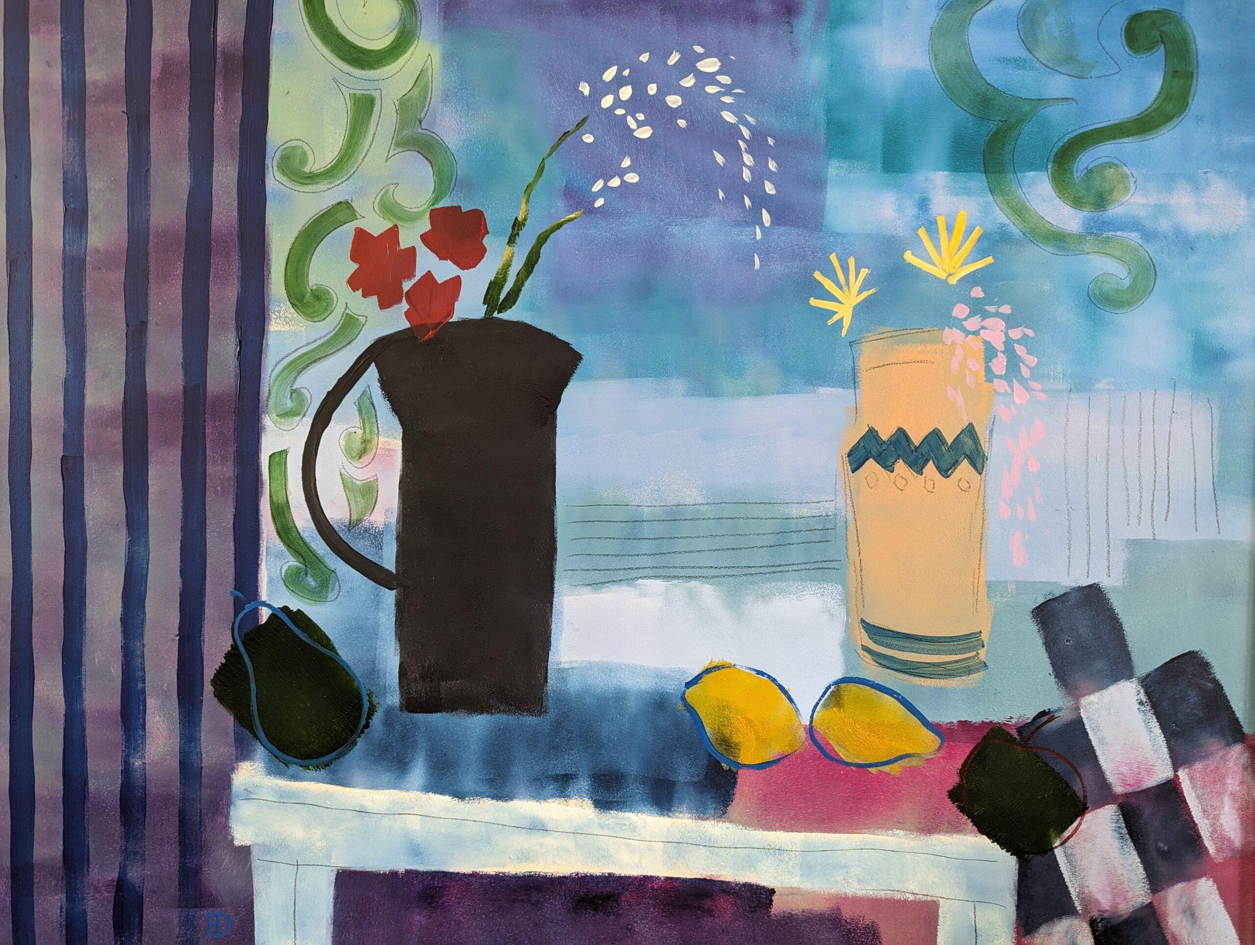 Pintura al óleo original de bodegón de estilo modernista - Flores y damas en venta 5