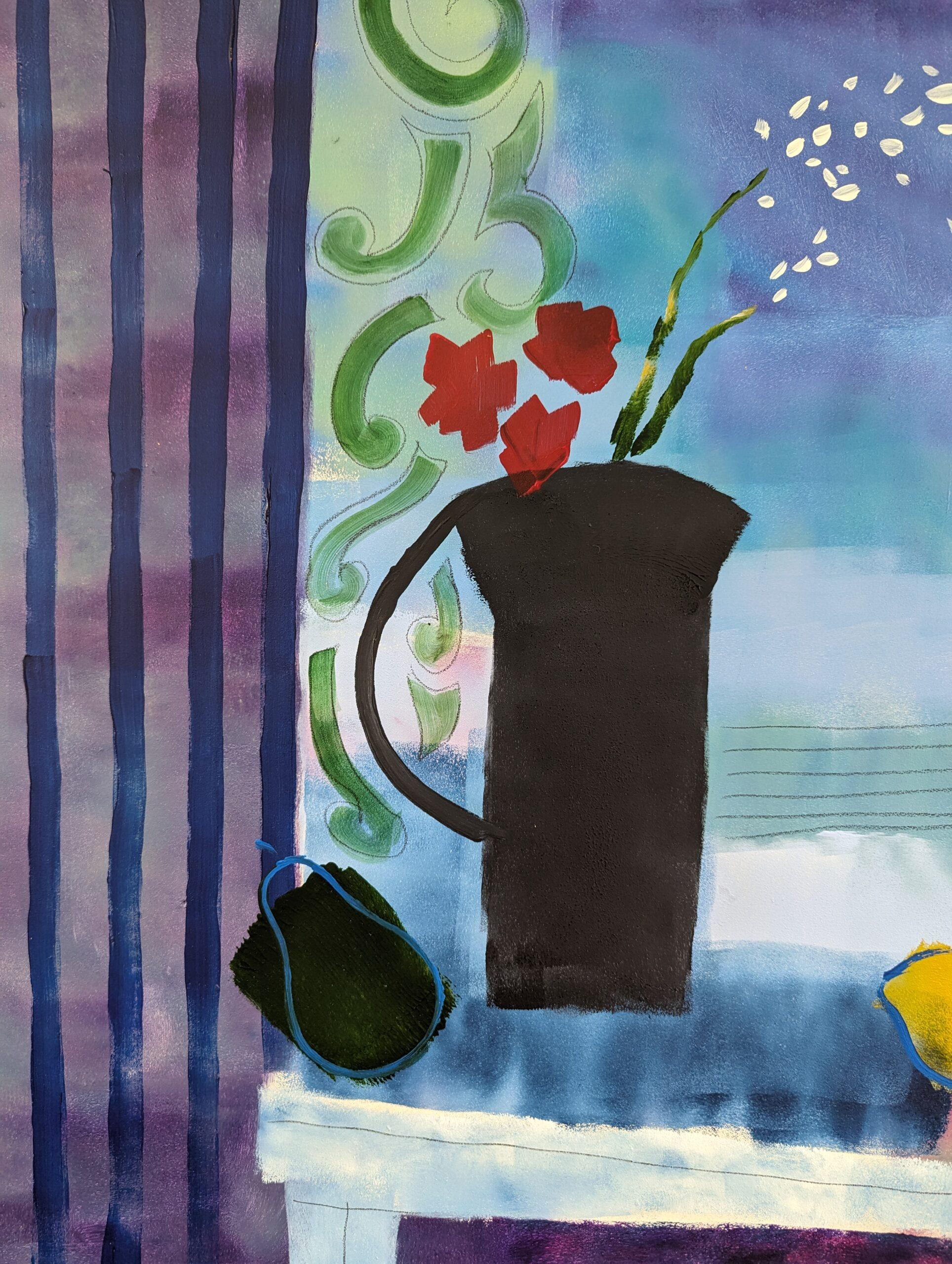 Pintura al óleo original de bodegón de estilo modernista - Flores y damas en venta 6