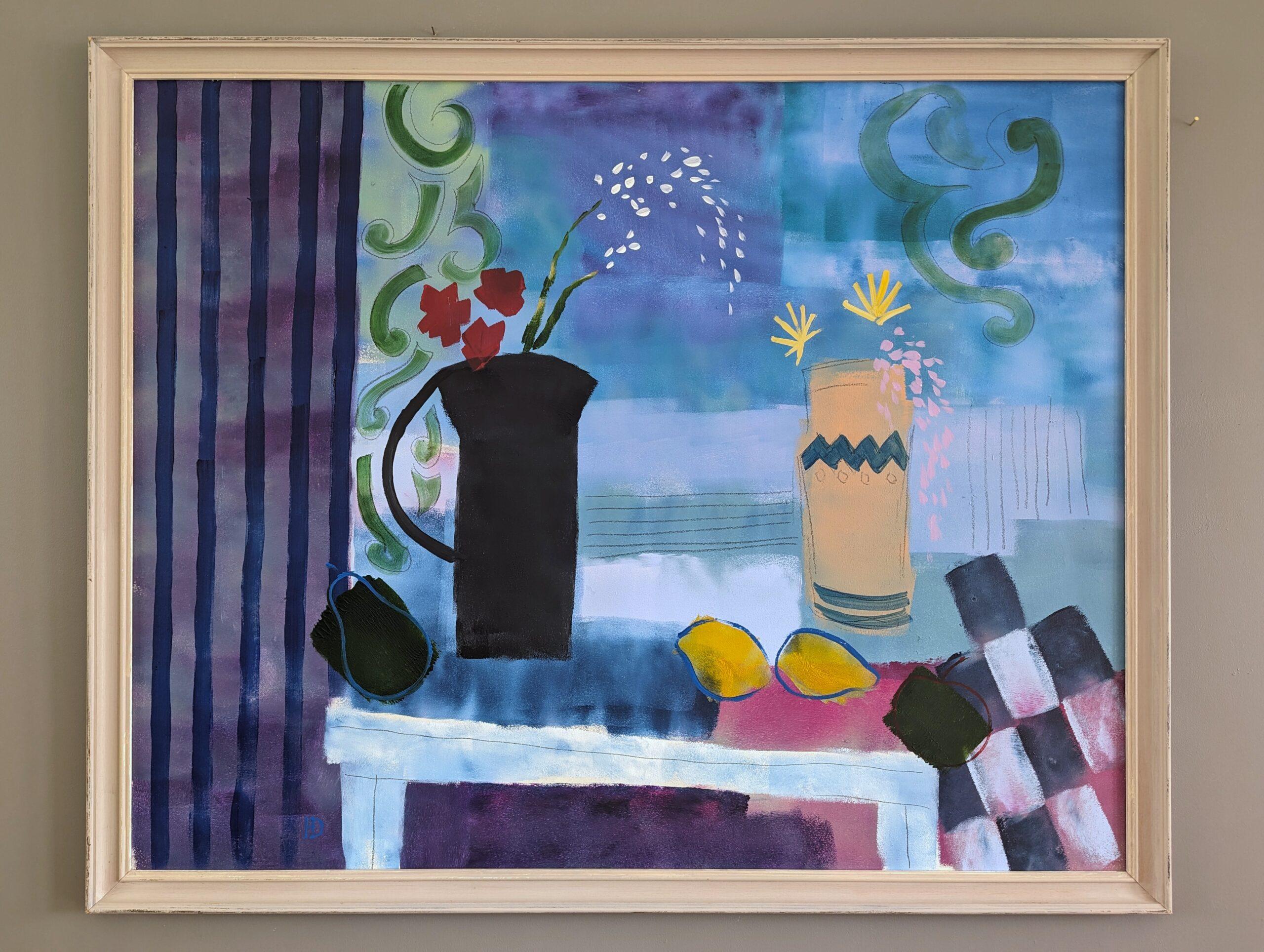 Pintura al óleo original de bodegón de estilo modernista - Flores y damas en venta 11