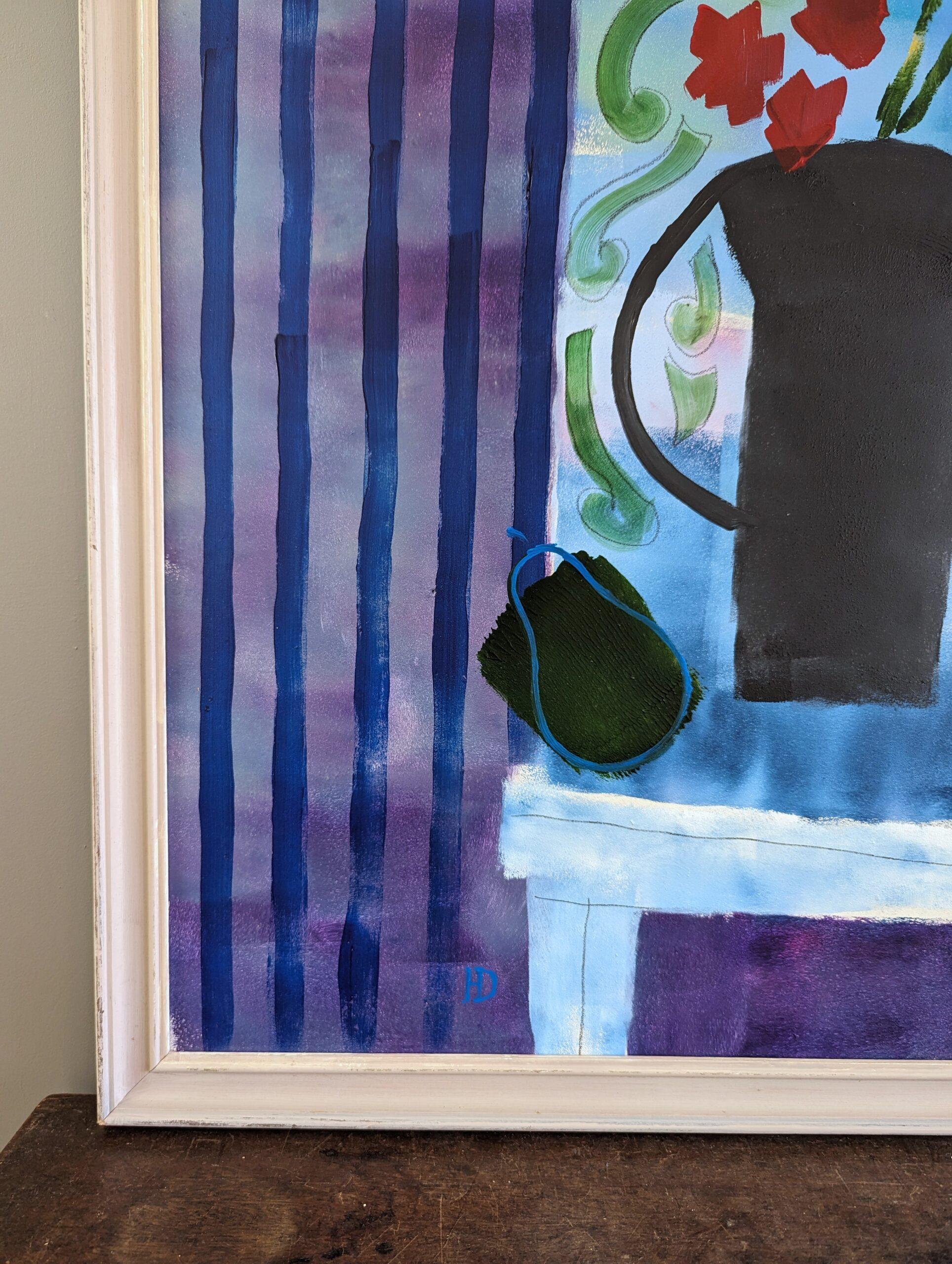 Pintura al óleo original de bodegón de estilo modernista - Flores y damas en venta 3