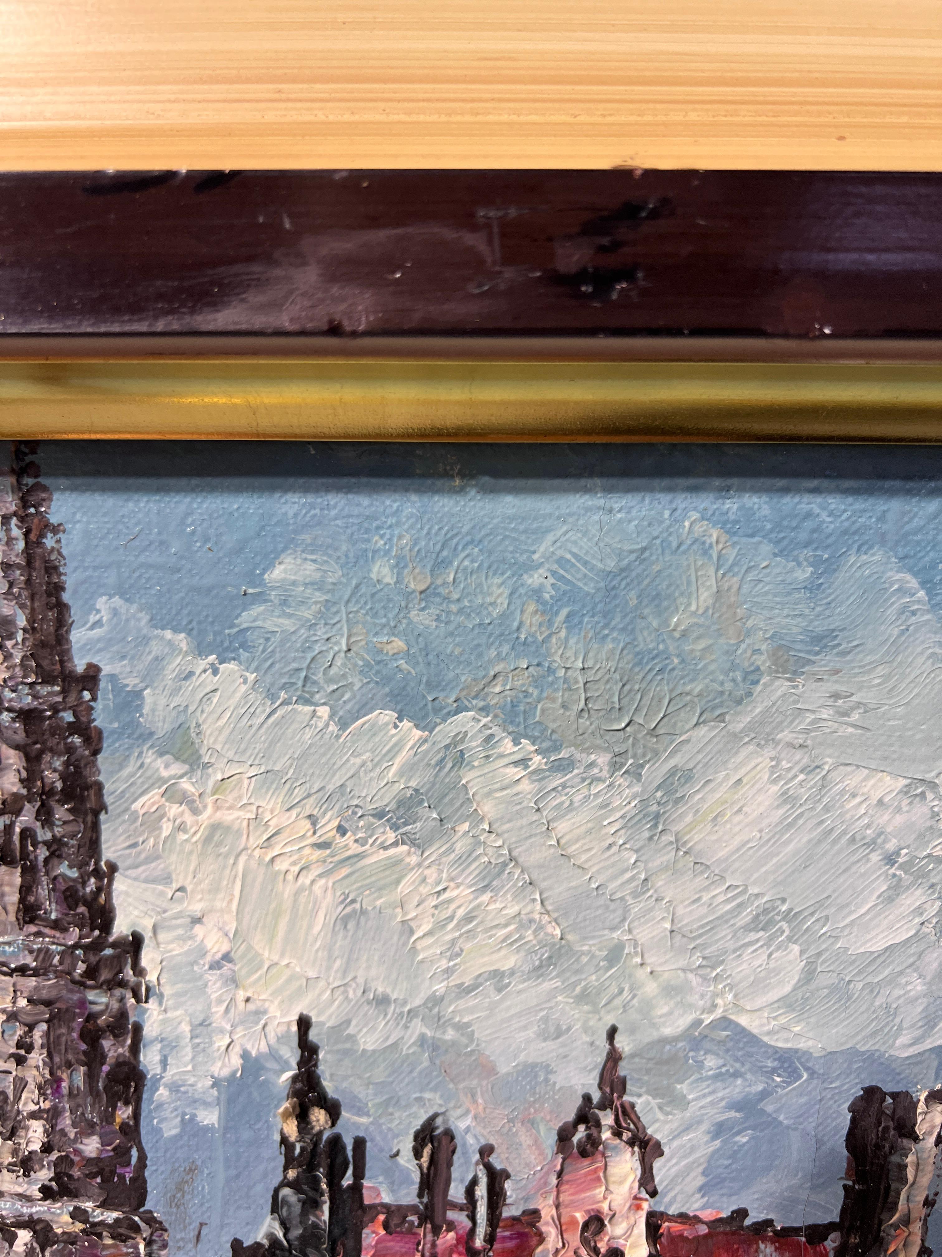 Dipinto originale a olio/acrilico su tela Paesaggio urbano europeo, firmato, incorniciato 8