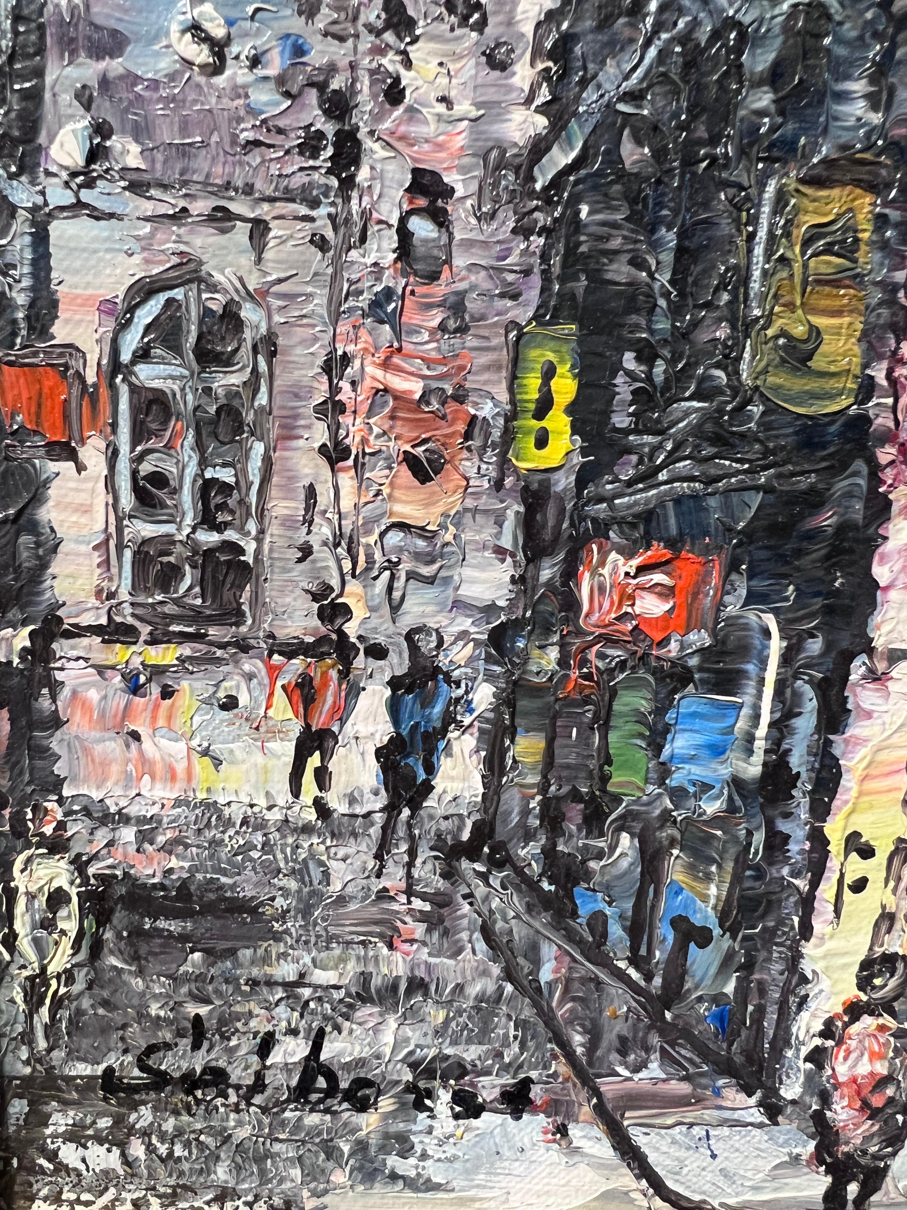 Dipinto originale a olio/acrilico su tela Paesaggio urbano europeo, firmato, incorniciato 4
