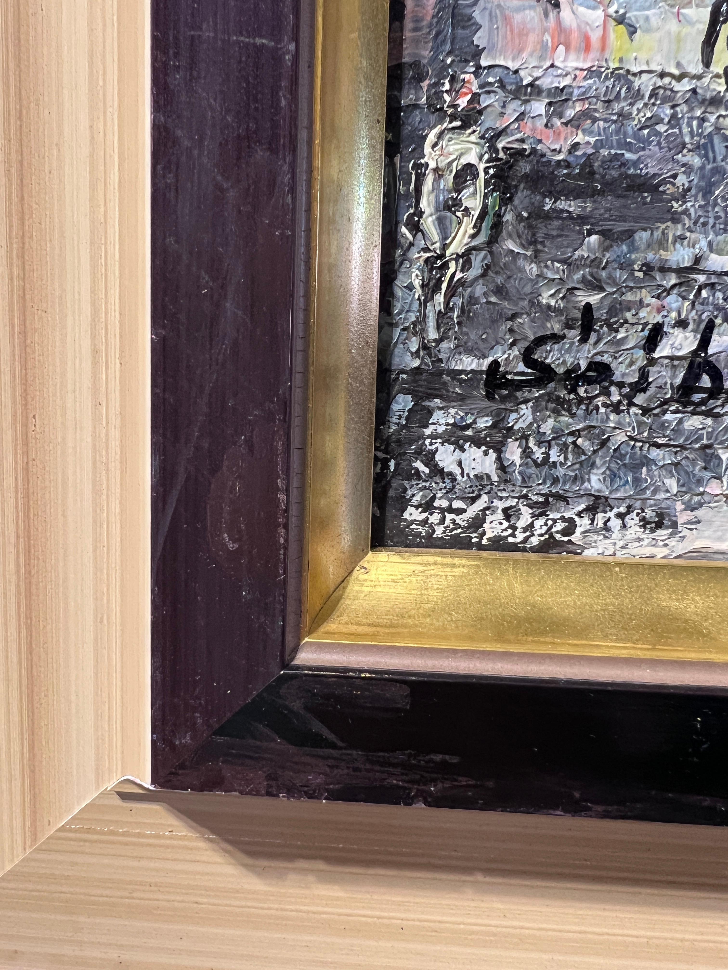 Dipinto originale a olio/acrilico su tela Paesaggio urbano europeo, firmato, incorniciato 5