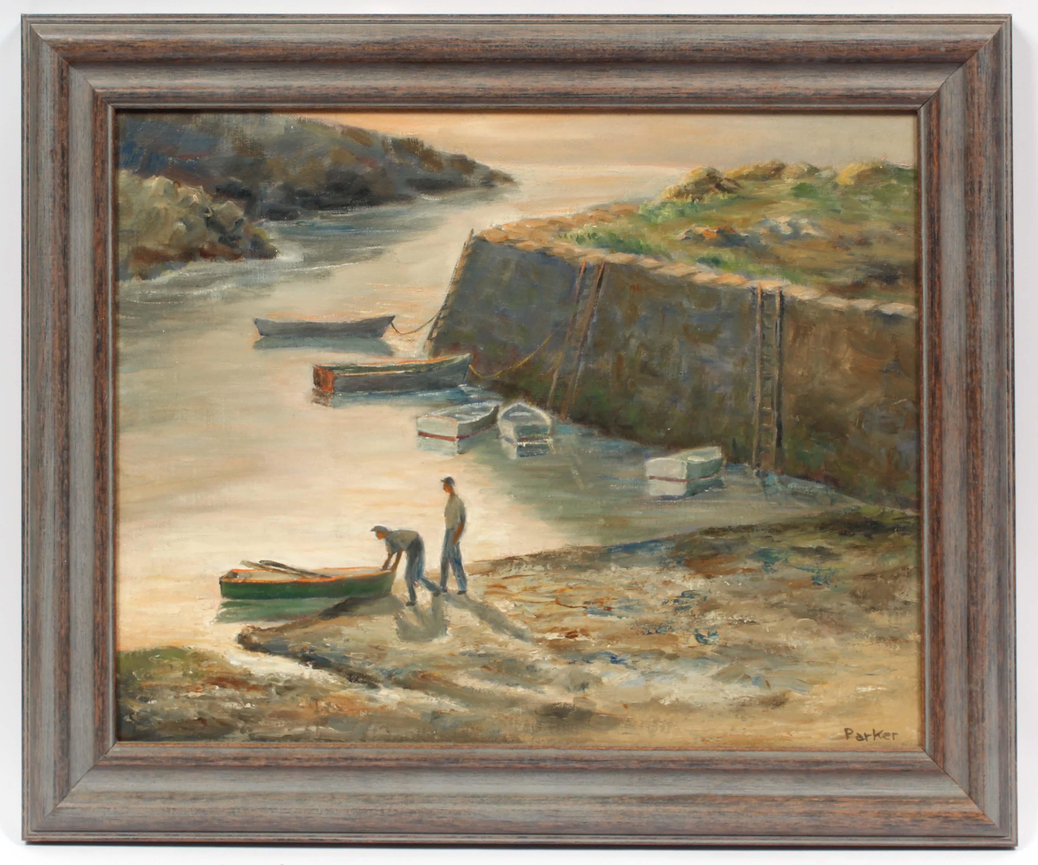 Original Ölgemälde Nachglühen Cape Ann Mass Gloucester Amerikanisch Gerahmt Parker – Painting von Unknown