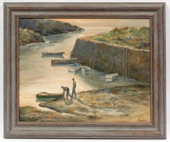 Original Oil Painting Afterglow Cape Ann Mass Gloucester American Framed Parker