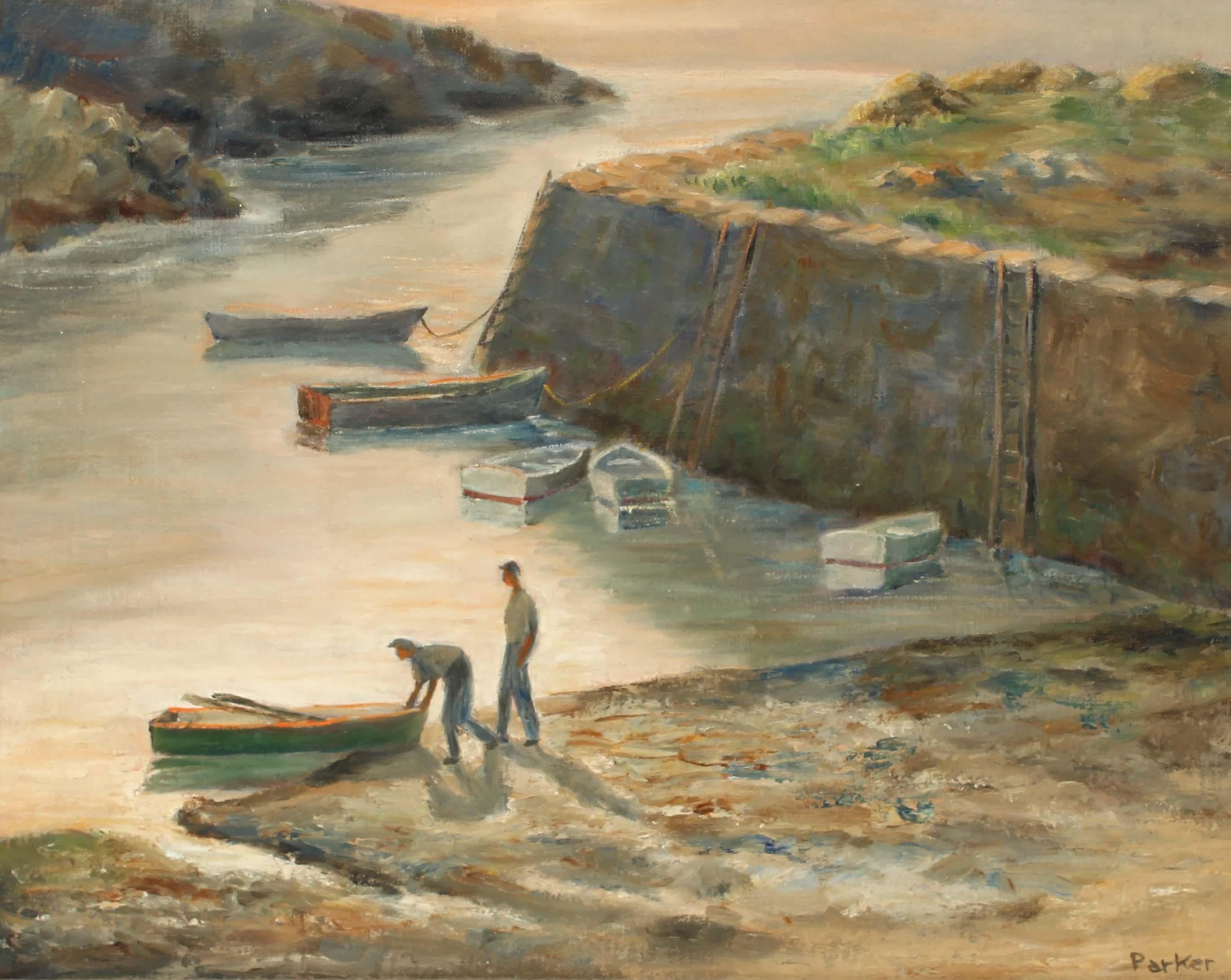 Original Ölgemälde Nachglühen Cape Ann Mass Gloucester Amerikanisch Gerahmt Parker (Amerikanischer Realismus), Painting, von Unknown