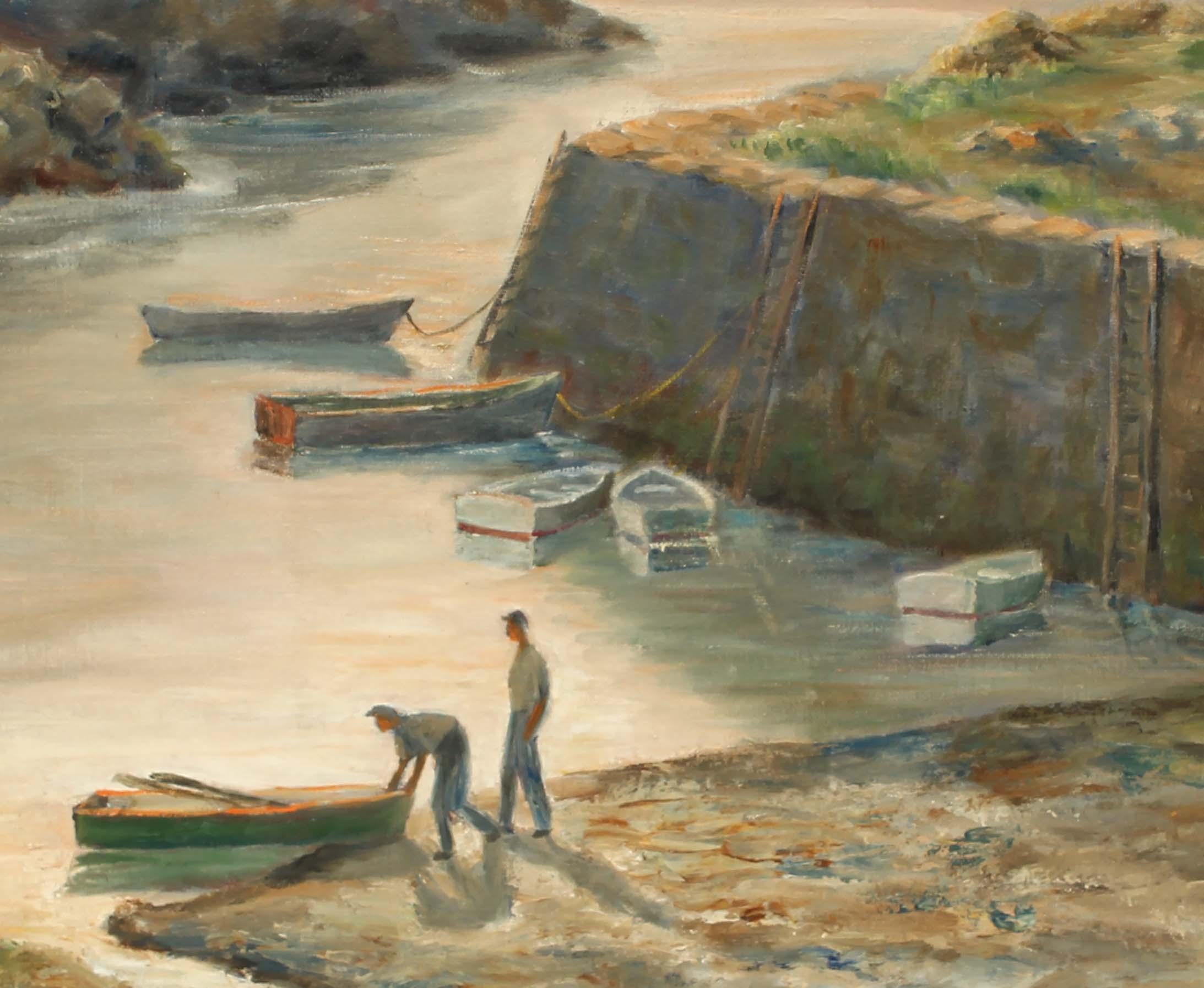 Original Ölgemälde Nachglühen Cape Ann Mass Gloucester Amerikanisch Gerahmt Parker (Braun), Landscape Painting, von Unknown