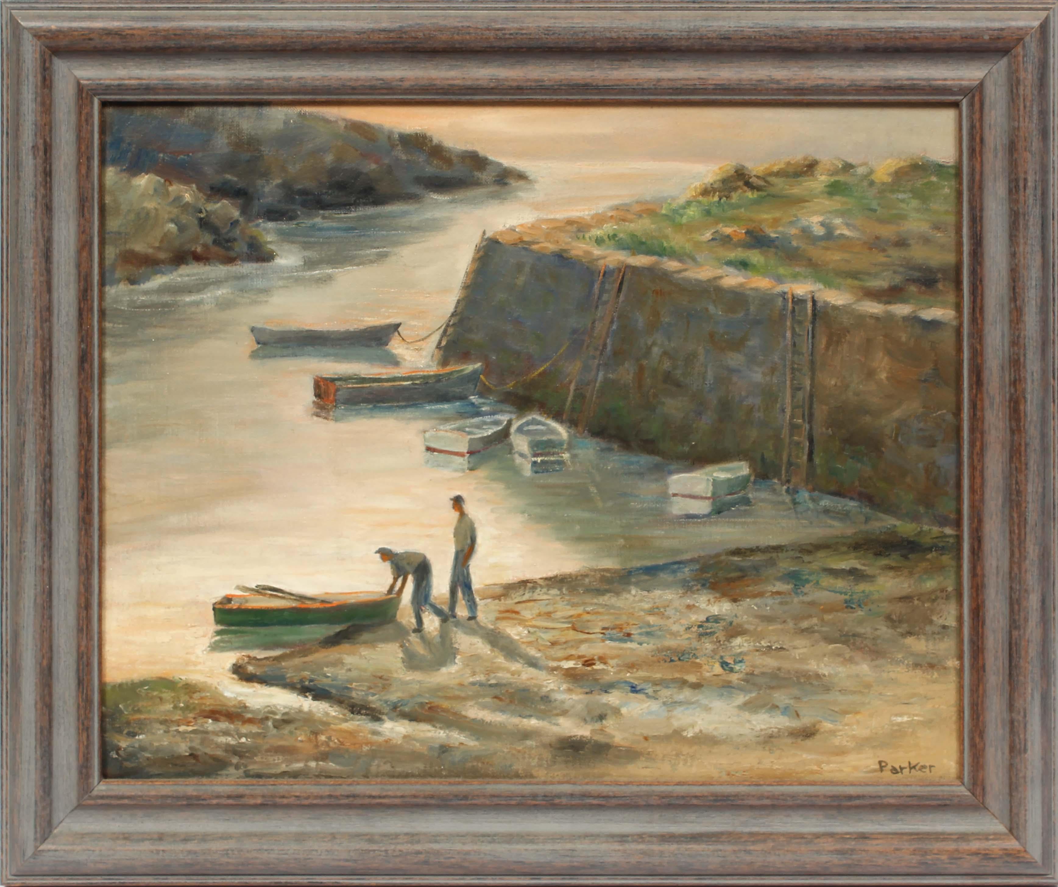 Original Ölgemälde Nachglühen Cape Ann Mass Gloucester Amerikanisch Gerahmt Parker