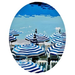 Óleo original Sombrillas de playa SUEÑO AZUL by Carole Grandgirard Francia