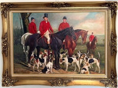 Original Oil Painting, English Fox Hunt Scene with Riders, Horses & Hounds