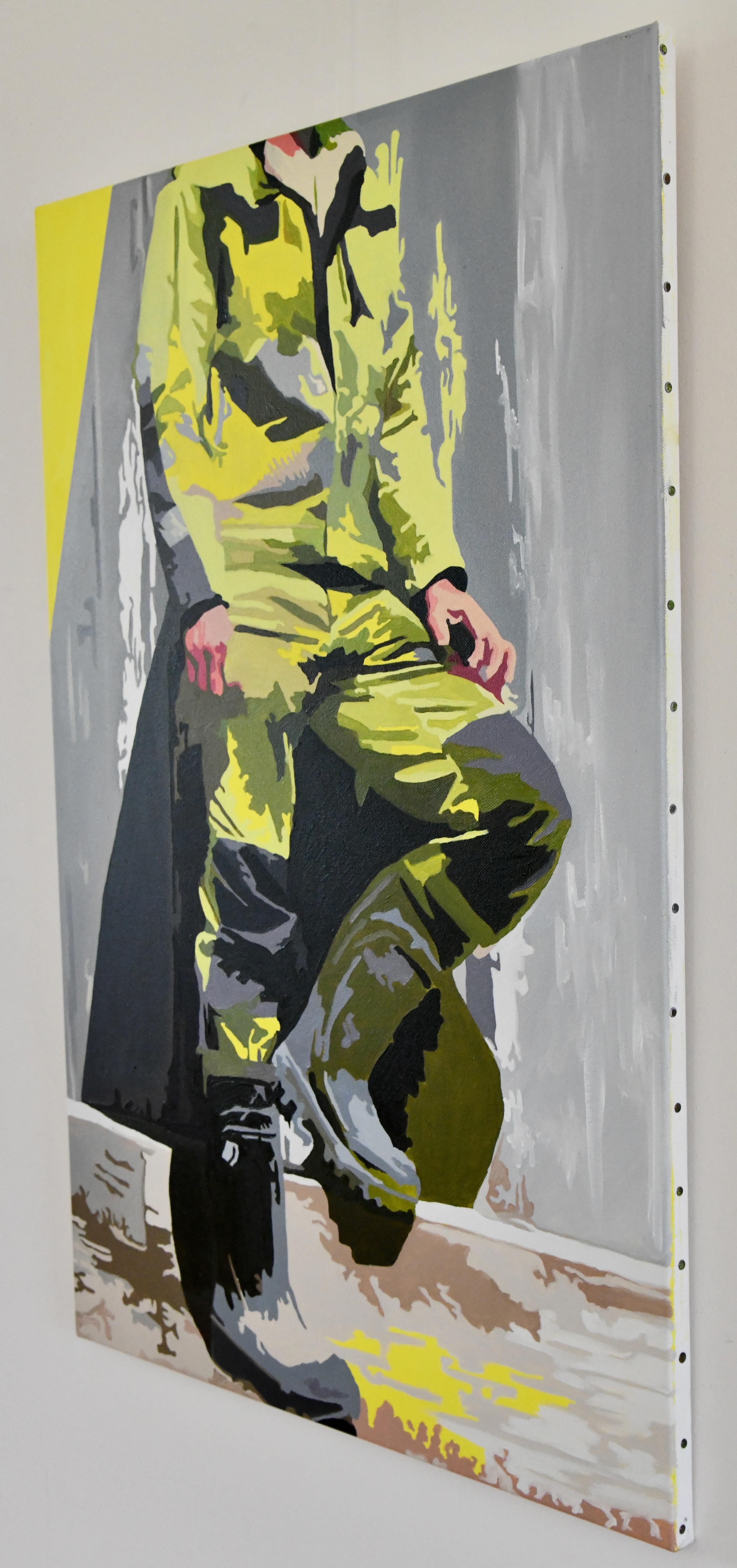 Original-Ölgemälde MAN AT WORK von Carole Grandgirard, Original. Frankreich 2024. (Moderne), Painting, von Unknown