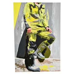 Quadro ad olio originale UOMO AL LAVORO di Carole Grandgirard. Francia 2024.