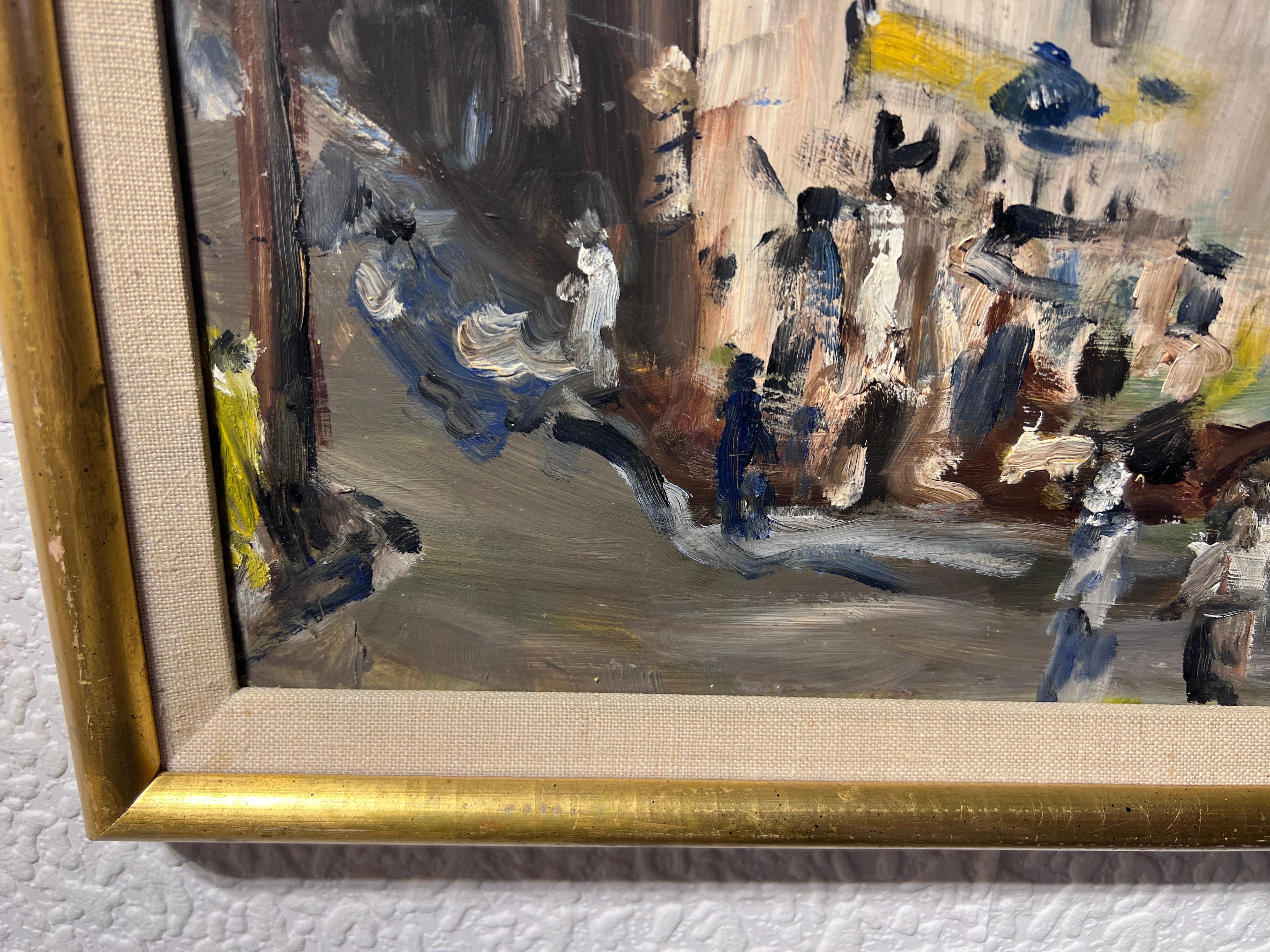Original-Ölgemälde auf Karton, Europäische Stadtlandschaft, unsigniert, gerahmt im Angebot 5