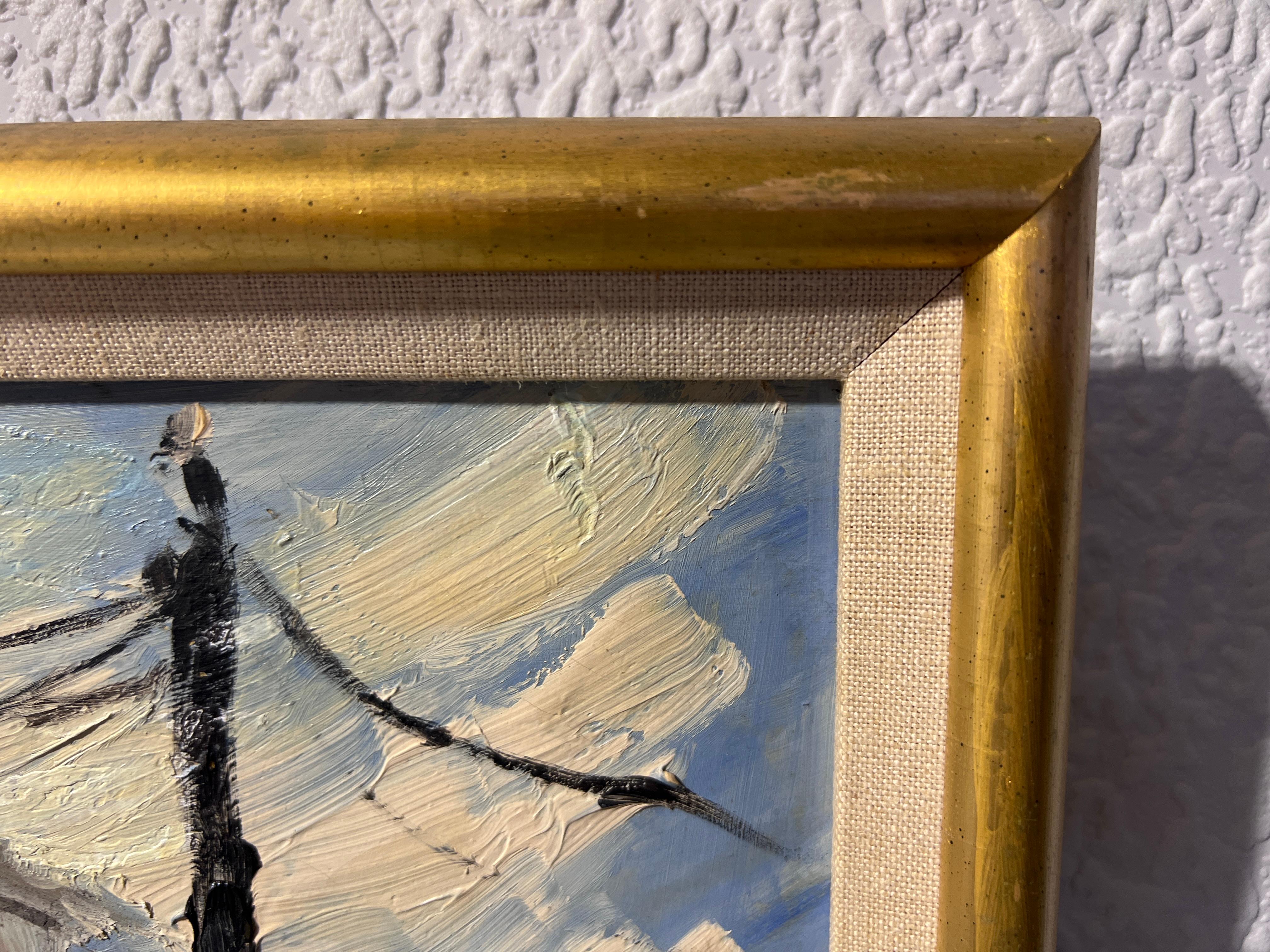 Original-Ölgemälde auf Karton, Europäische Stadtlandschaft, unsigniert, gerahmt im Angebot 1