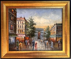 Original oil painting on board France, Paris, Triumphal Arch, Framed