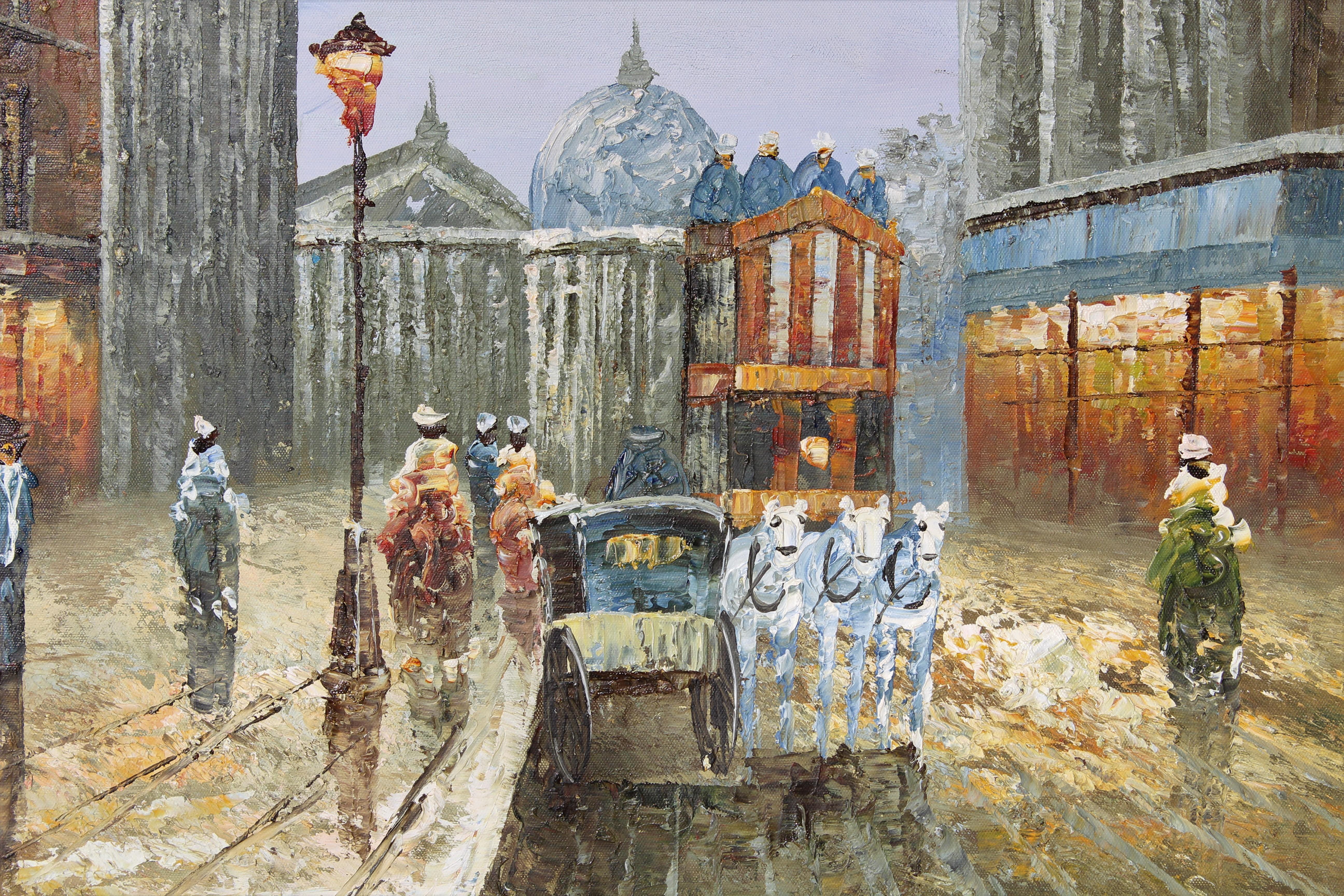 Óleo original sobre lienzo, paisaje urbano, París, sin firmar, enmarcado en venta 2