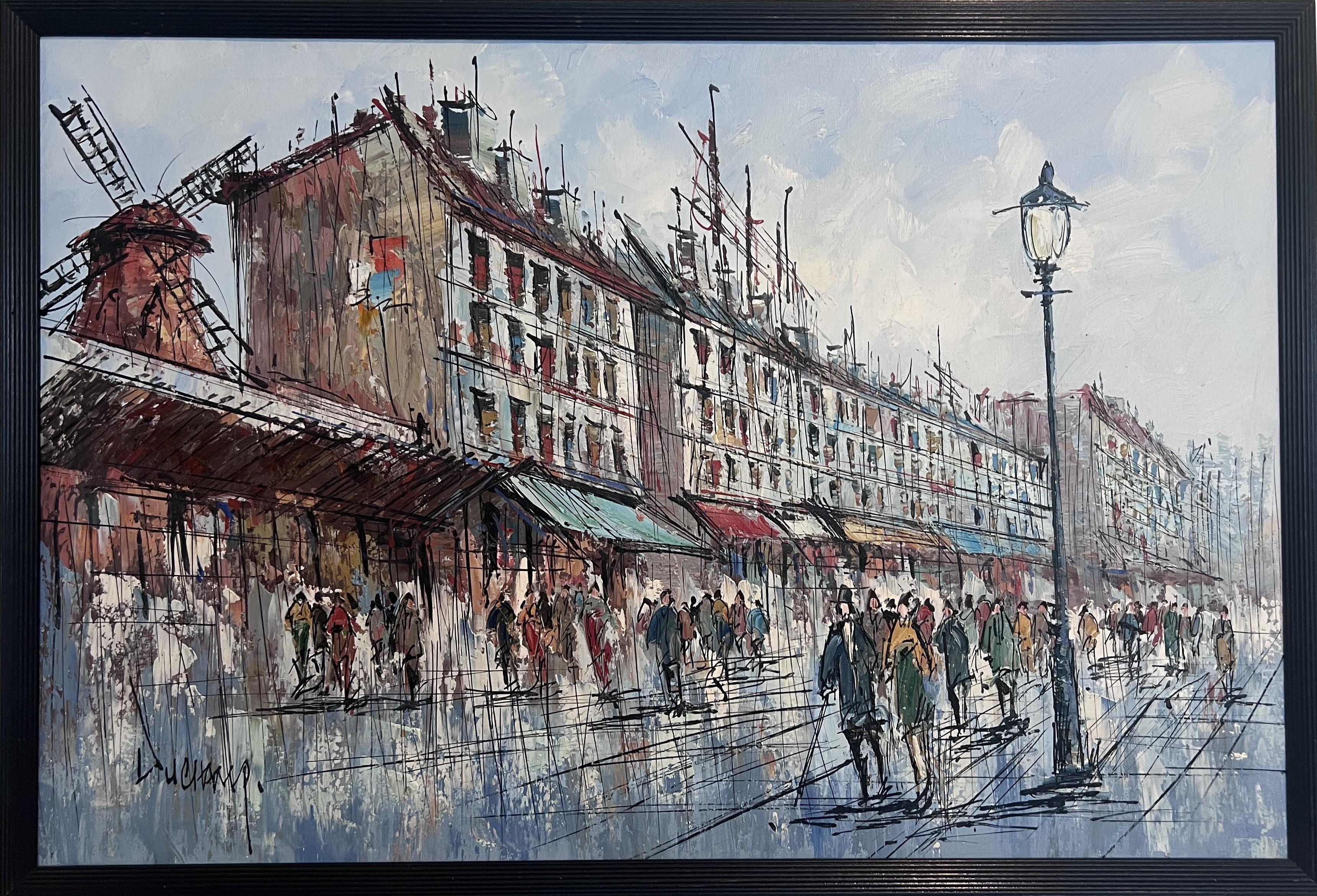 Unknown Landscape Painting - Original oil painting on canvas, France, Paris, Moulin Rouge, Framed, Signed