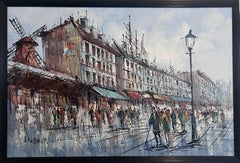 Vintage Original oil painting on canvas, France, Paris, Moulin Rouge, Framed, Signed