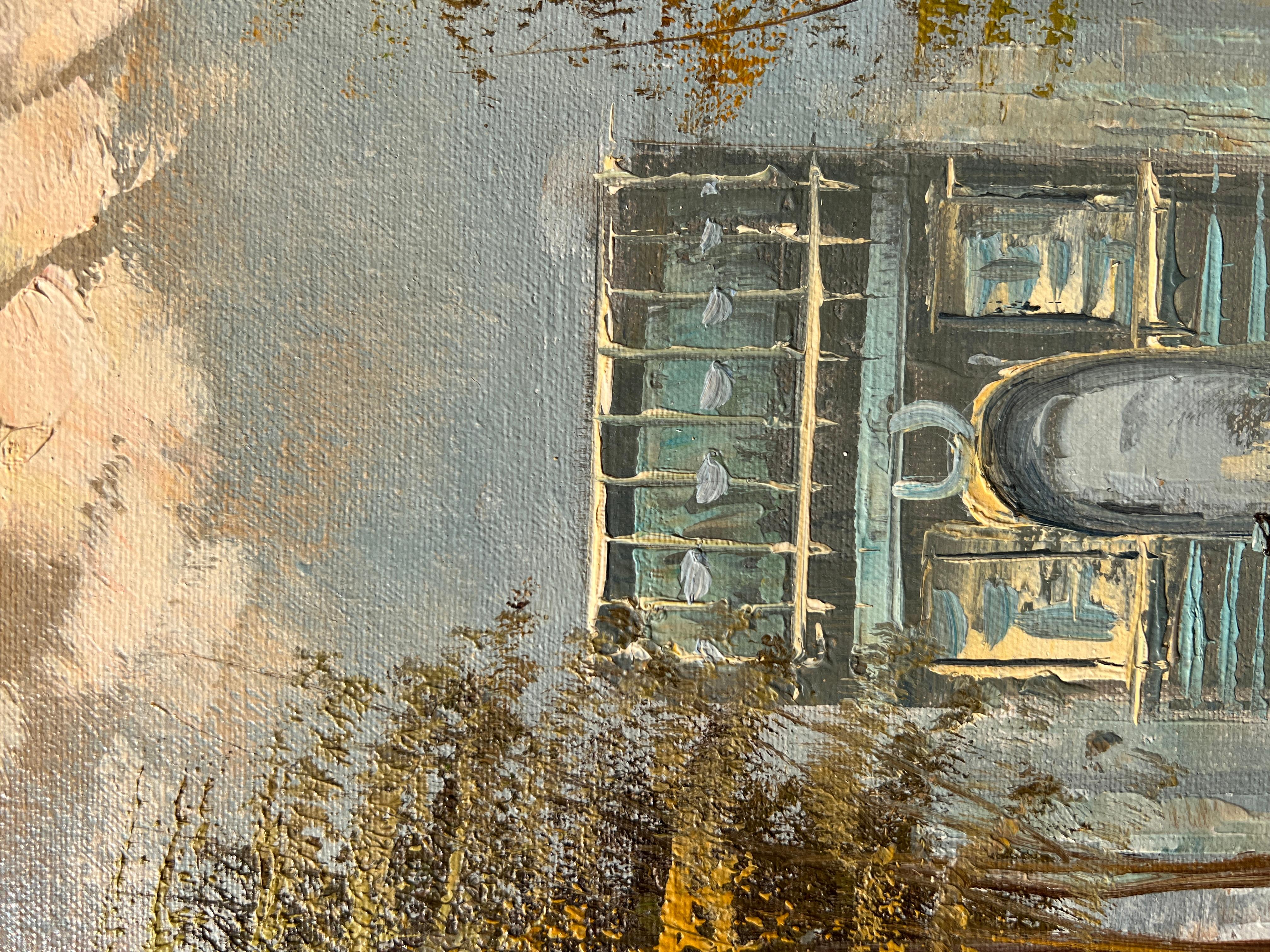 Óleo original sobre lienzo Francia, París, Arco de Triunfo, Enmarcado, Firmado 3