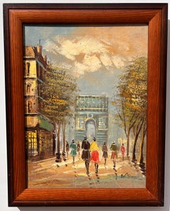 Óleo original sobre lienzo Francia, París, Arco de Triunfo, Enmarcado, Firmado