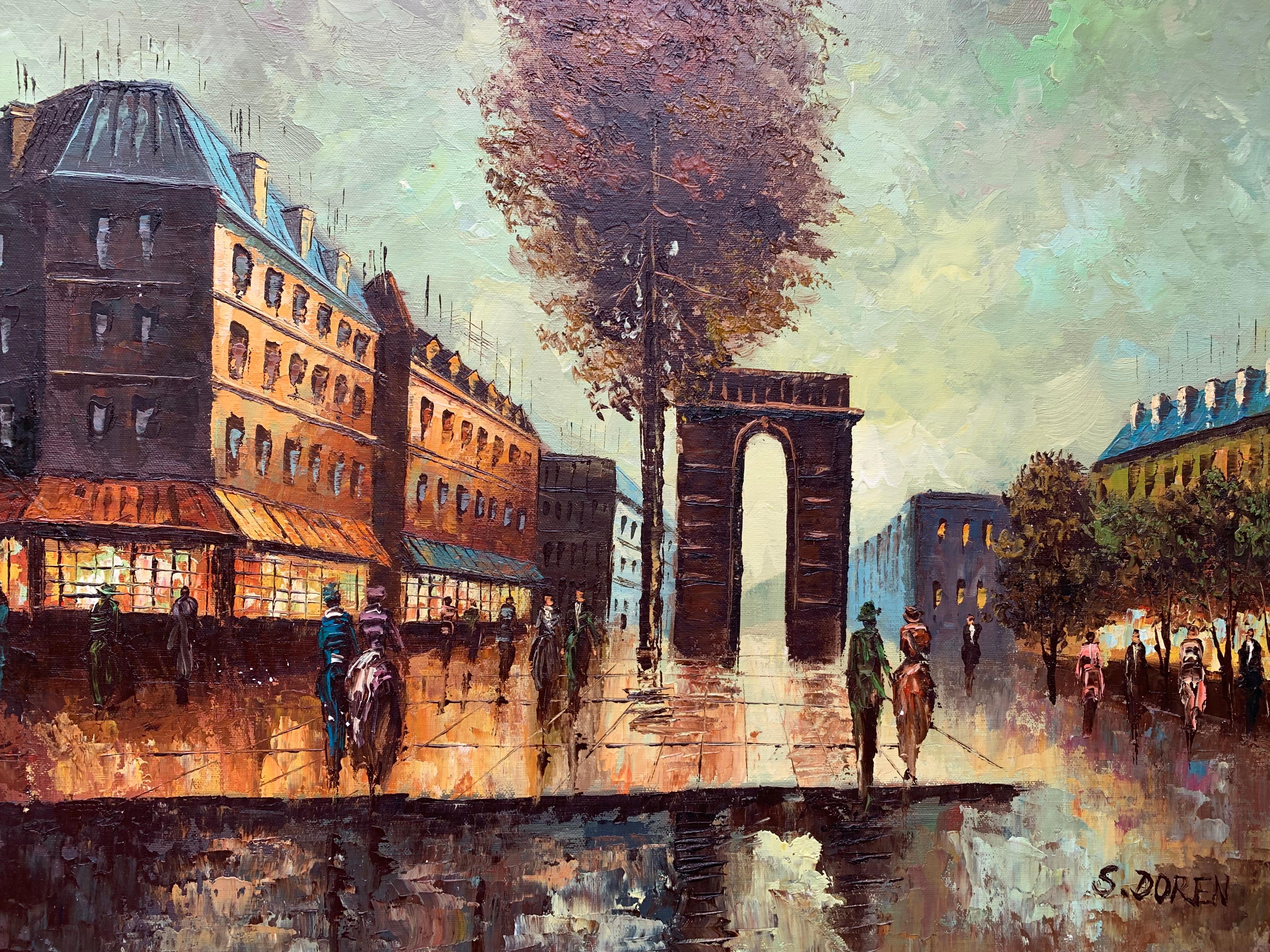 Peinture à l'huile originale sur toile France, Paris, Arch Triumphal, S.Doren, encadrée - Painting de Unknown