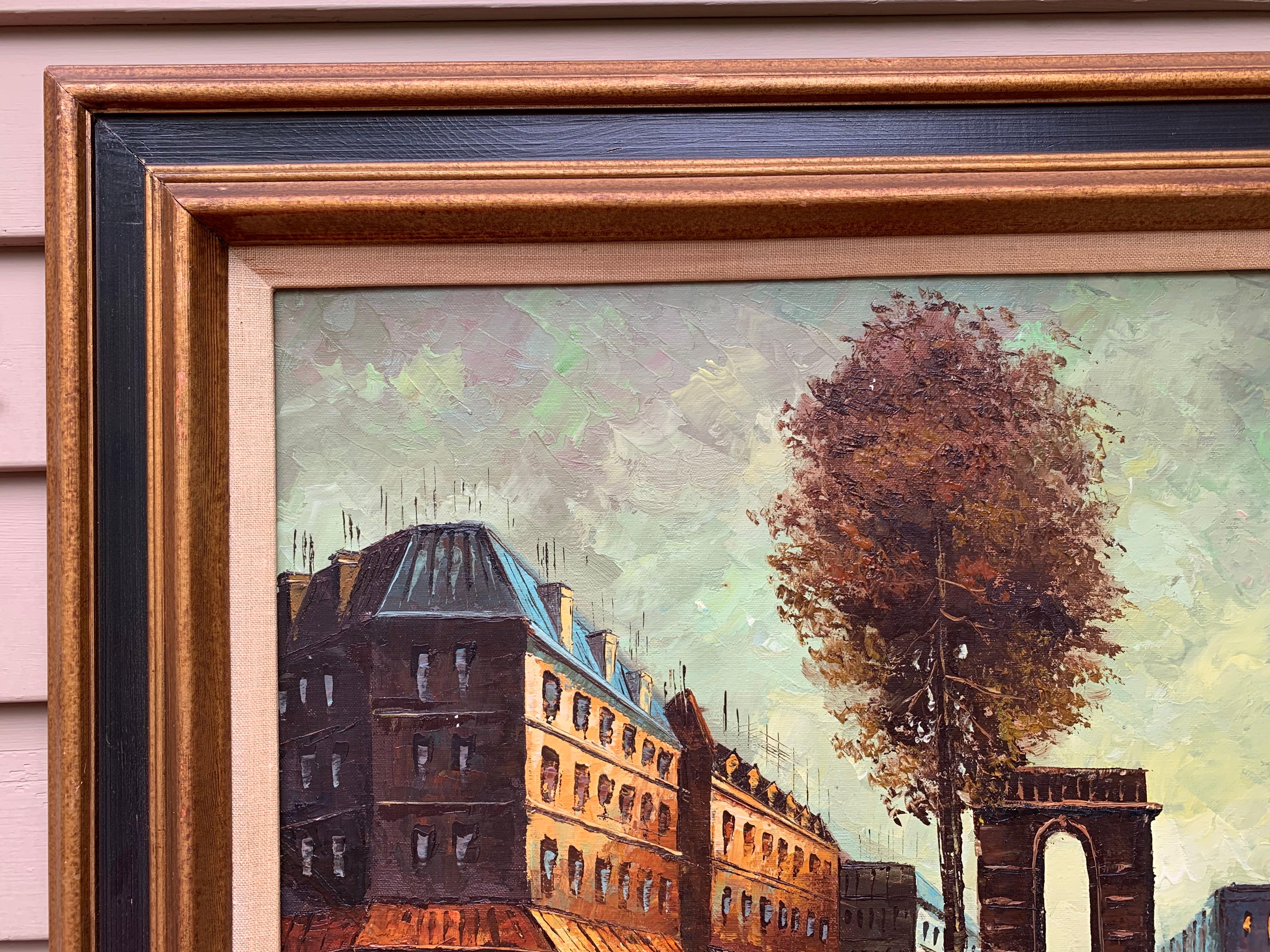 Peinture à l'huile originale sur toile France, Paris, Arch Triumphal, S.Doren, encadrée - Marron Landscape Painting par Unknown