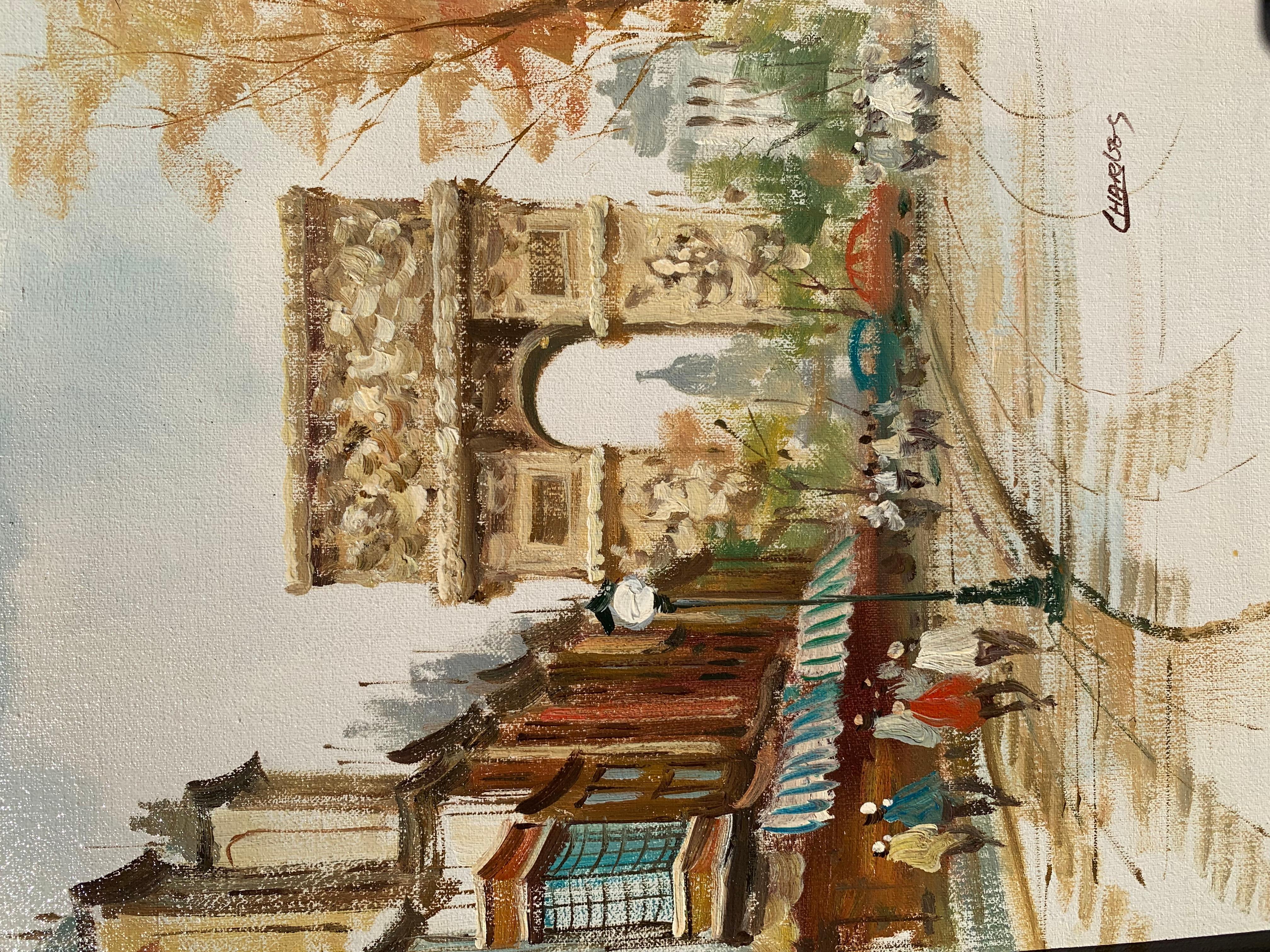 Dipinto a olio su tela originale Francia, Parigi, Arco di Trionfo, firmato, incorniciato - Painting di Unknown