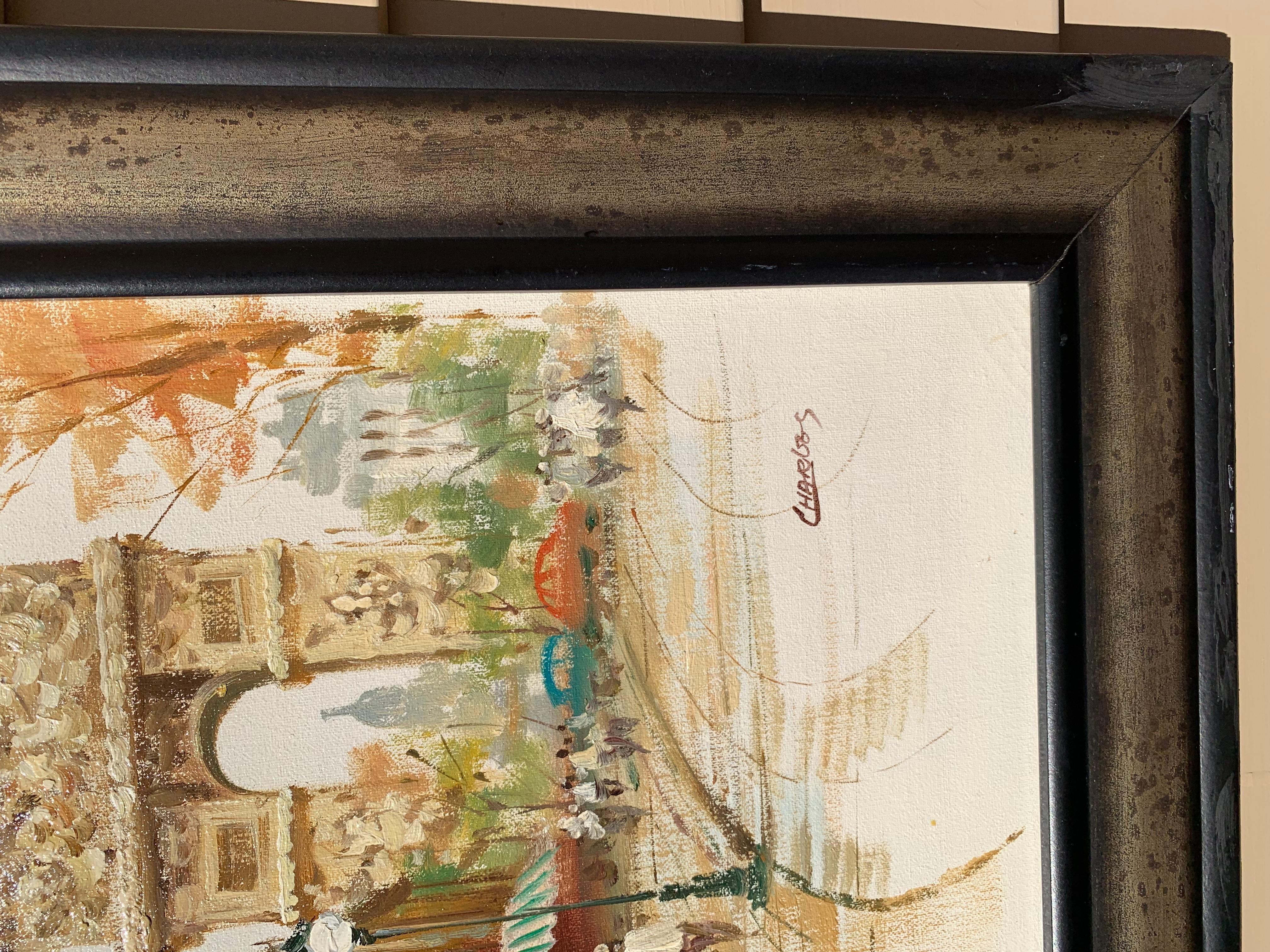 In vendita c'è un bellissimo dipinto a olio originale su tela, che raffigura una scena di strada parigina, un famoso luogo storico - l'Arco di Trionfo. Firmato in basso a destra Charles Charles. Presentato in una bella cornice di Wood.

La cornice e