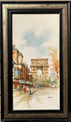 Vintage Original oil painting on canvas France, Paris, Triumphal Arch, Signed, Framed