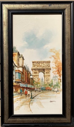 Dipinto a olio su tela originale Francia, Parigi, Arco di Trionfo, firmato, incorniciato