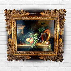 Original Oil Painting On Canvas Fruit Table Signed