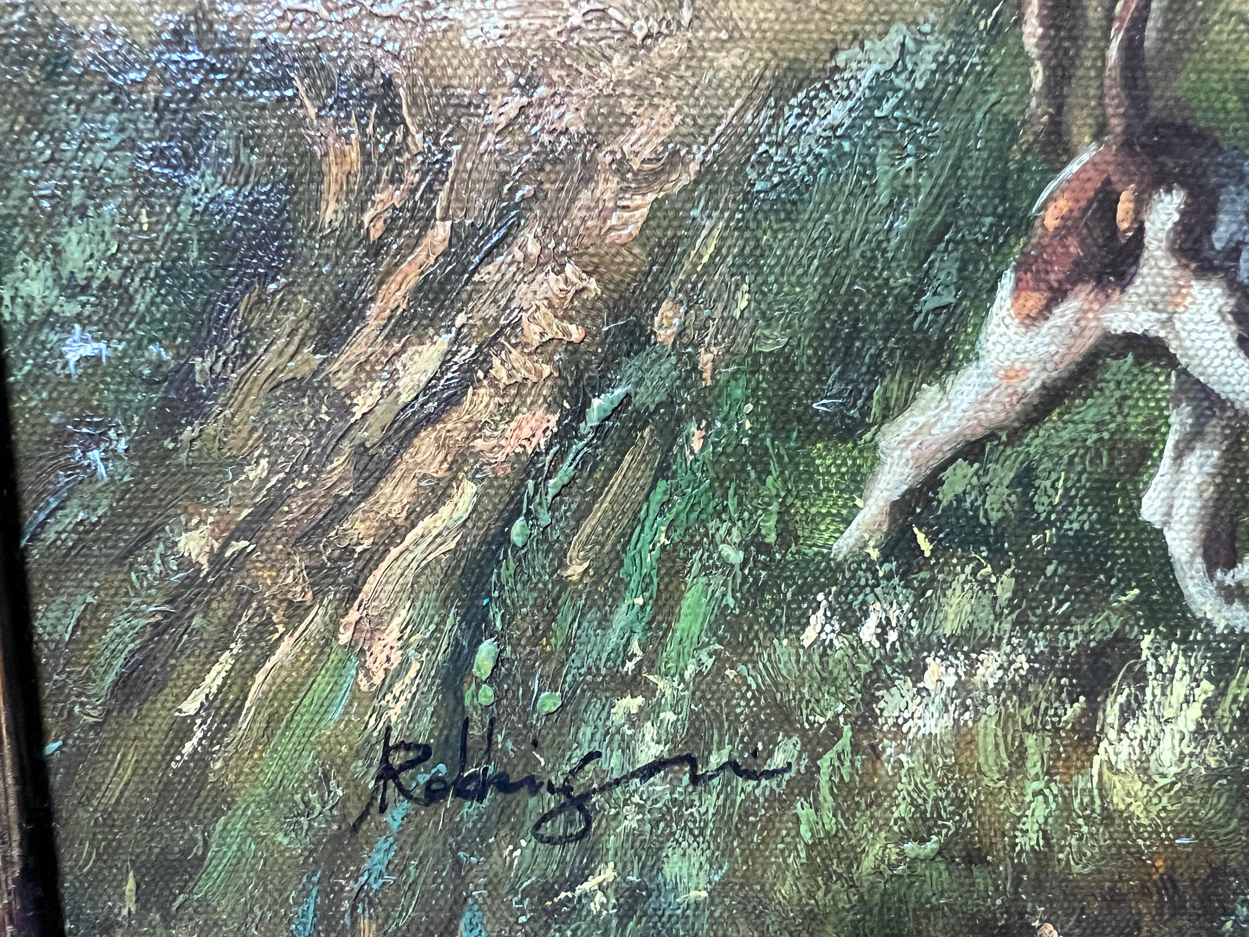 Dipinto a olio originale su tela, Scena di caccia, Incorniciato, Firmato 3