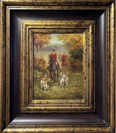 Vintage Original oil painting on canvas, Hunting scene, Framed, Signed 