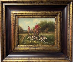 Original oil painting on canvas, Hunting scene, Framed, Signed 