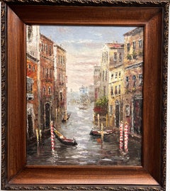 Original-Ölgemälde auf Leinwand, Italien, Venedig, Kanalansicht, gerahmt