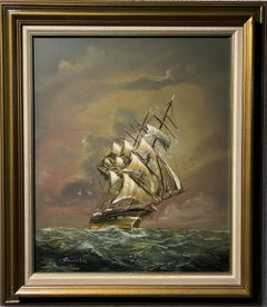 Original Oil painting on canvas, seascape, Sunset, Signed , Framed