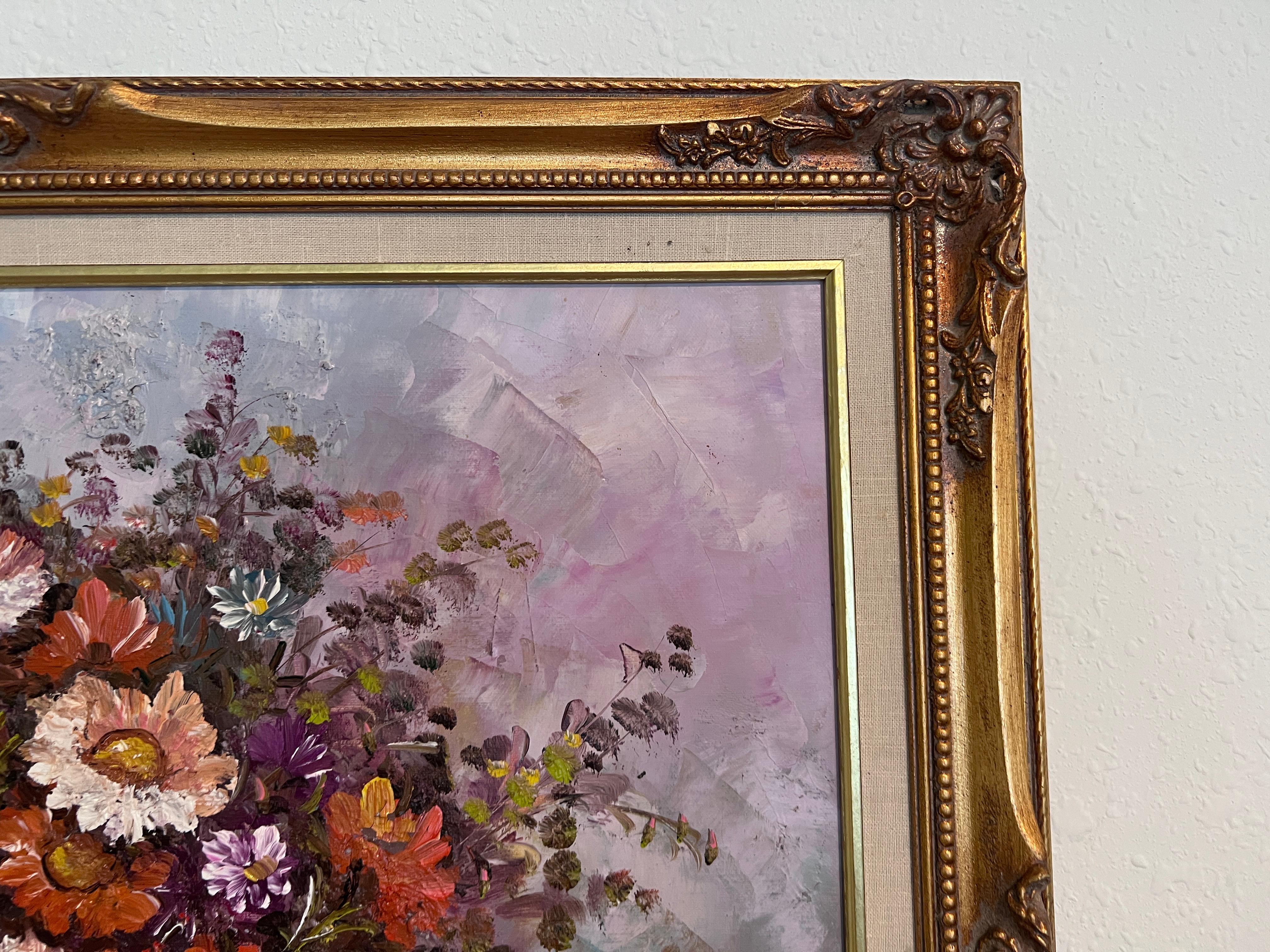 Original-Ölgemälde auf Leinwand, Stillleben, Blumen, signiert, gerahmt im Angebot 1
