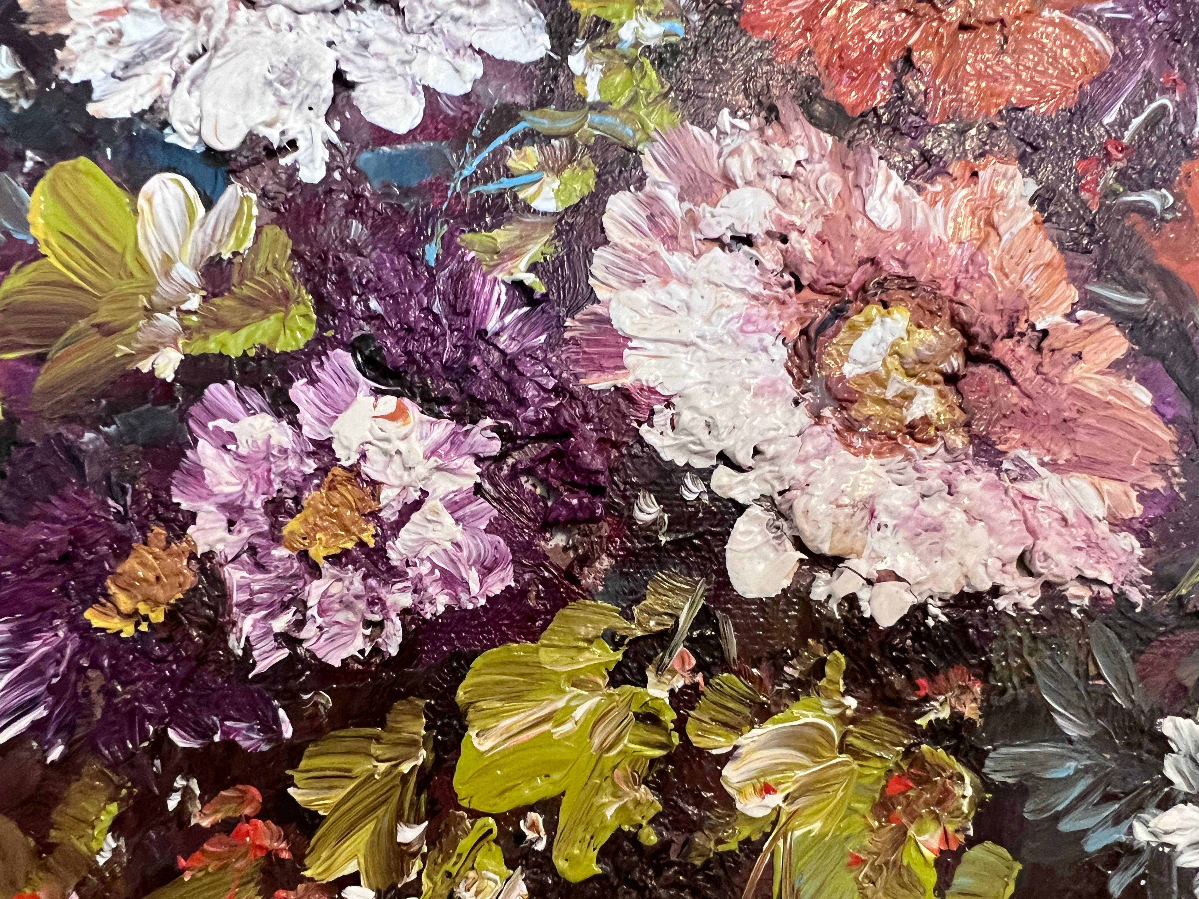 Original-Ölgemälde auf Leinwand, Stillleben, Blumen, signiert, gerahmt im Angebot 3