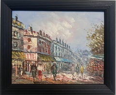 Vintage Original painting on canvas, cityscape, Paris street view, Signed, framed