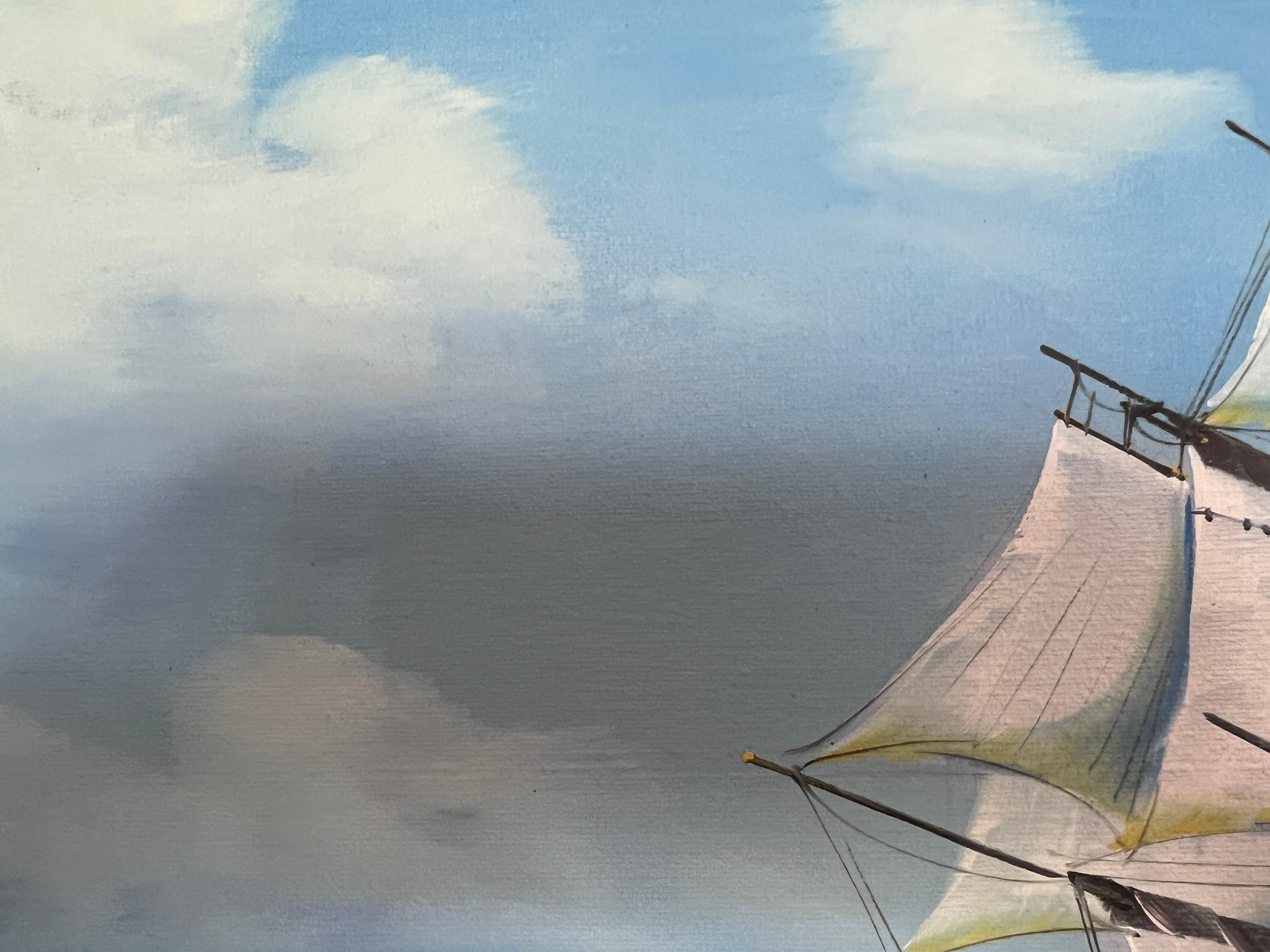 Original Seelandschaft Ölgemälde Clipper Schiff Ozean Wellen Maritime Kunst gerahmt im Angebot 4