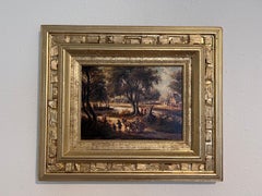 Original Signed Oil Painting on Canvas, Landscape, Genre Scene, Framed