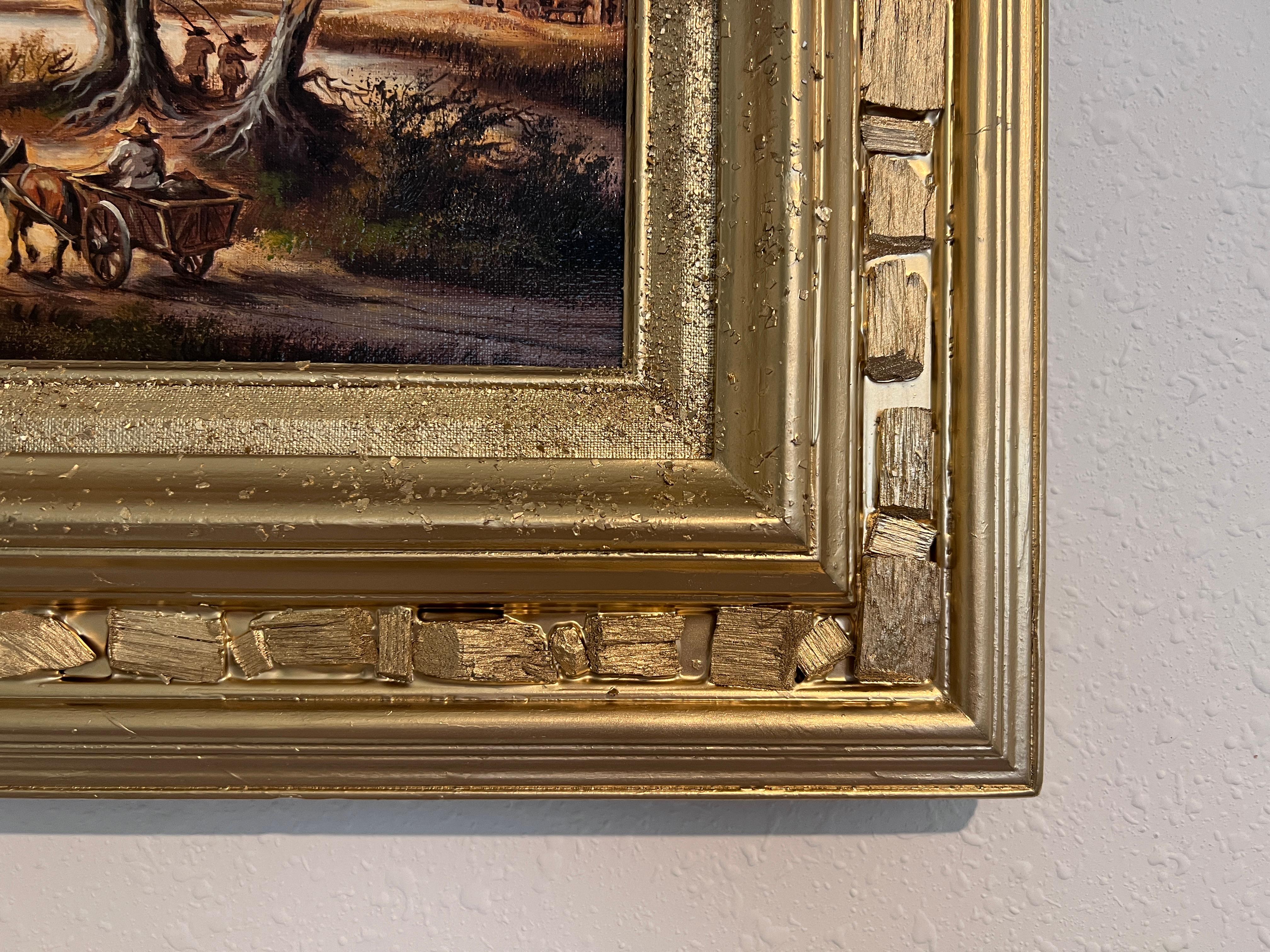Pittura a olio su tela originale firmata, Paesaggio, Scena di genere, incorniciata in vendita 2